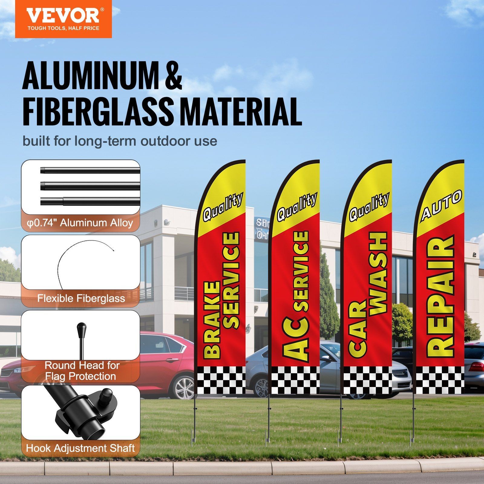 16.3ft High-Visibility Feather Flag Kit – 4 Flags, Aluminum Fiberglass Poles