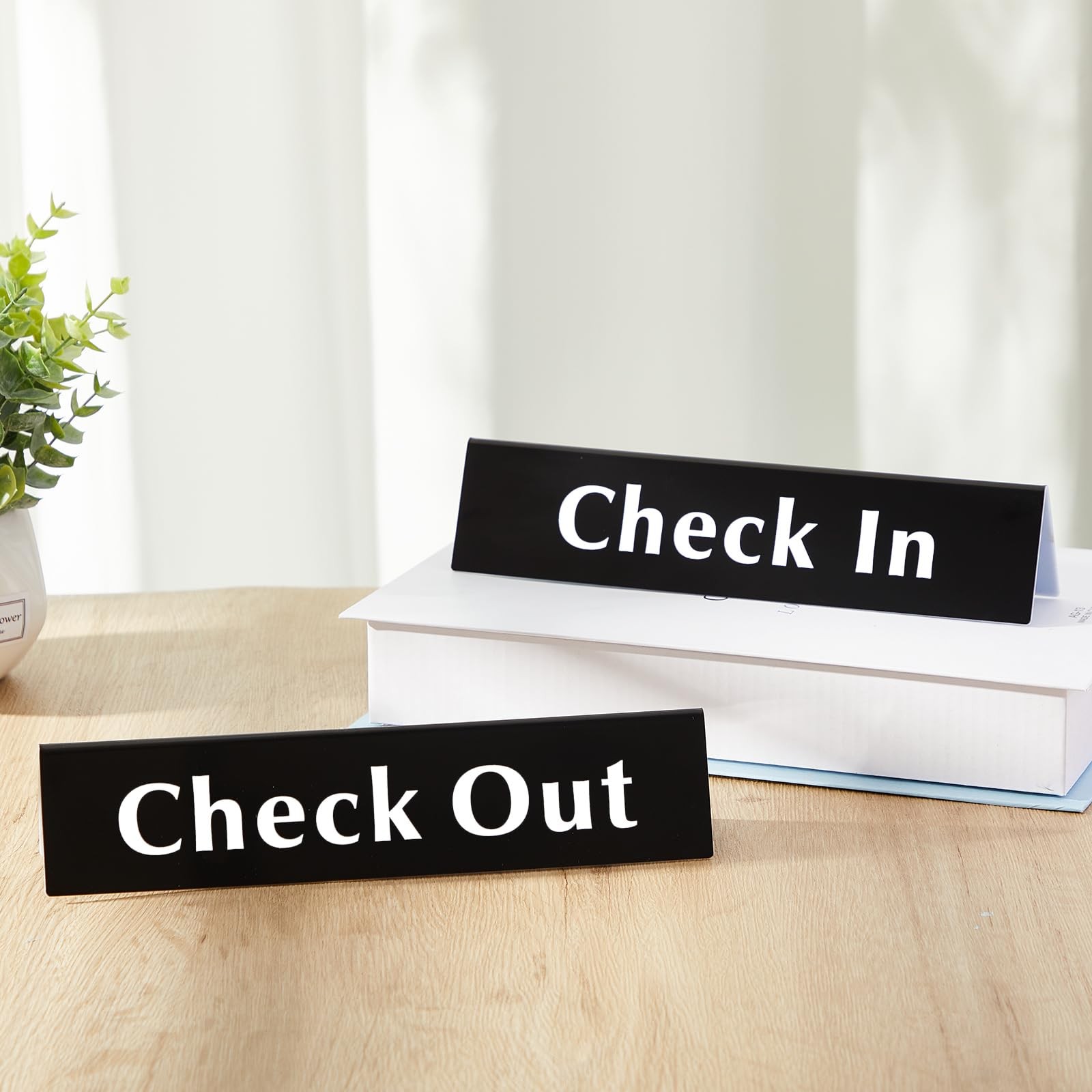 2 PCS 2×9 Inch Check In Out Acrylic VShaped Reception Desk Counter Sign
