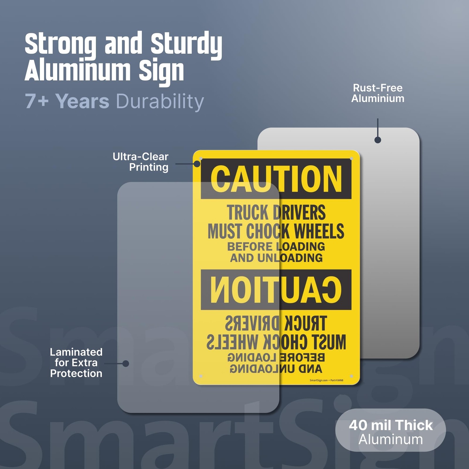 S6682AL 10×14 Inch Aluminum Truck Drivers Must Chock Wheels Unloading Sign