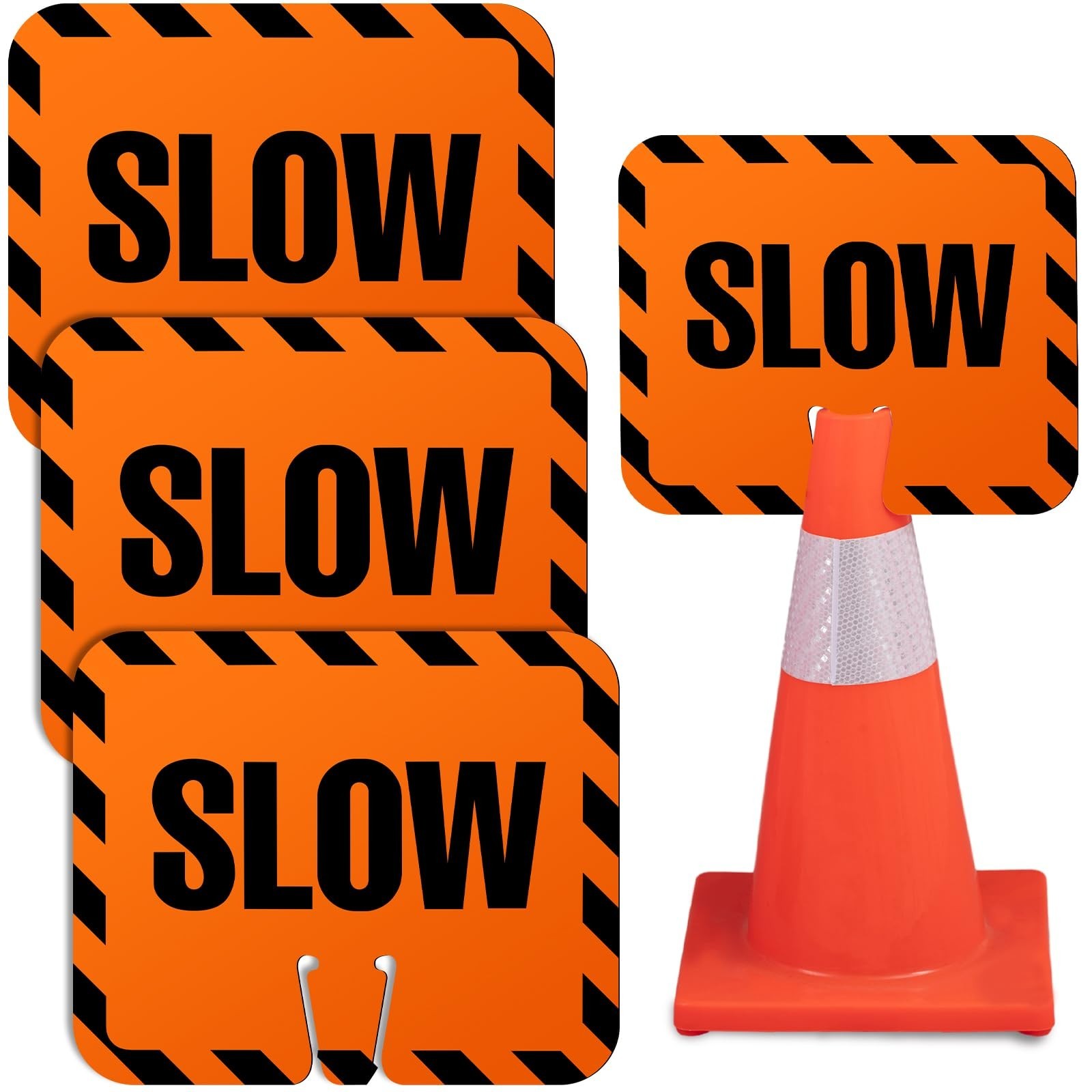 3 Pcs Slow Down Traffic Cone Signs – High Visibility 12.6&Prime; x 10.4&Prime; Road Safety M