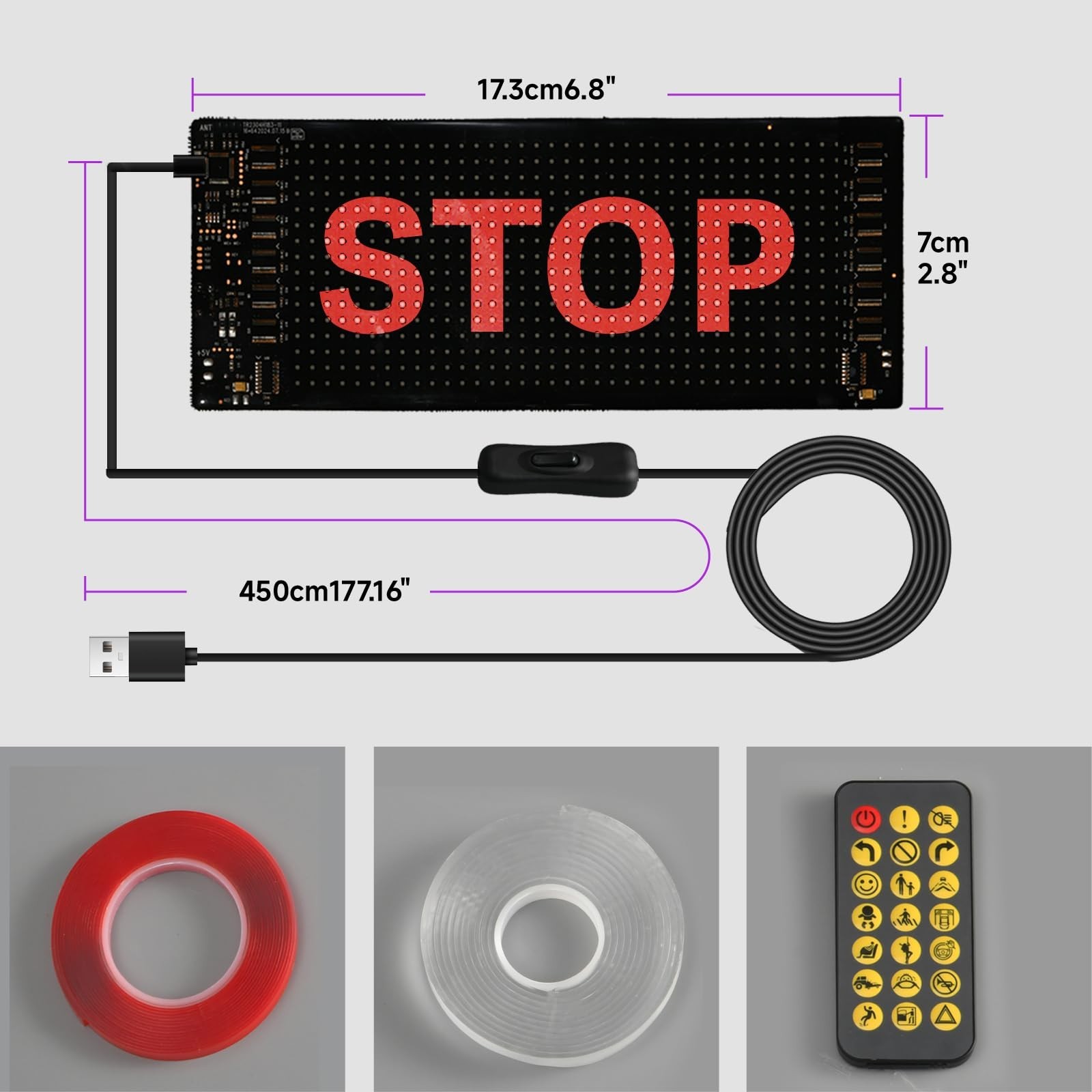 Programmable LED Car Sign 7 »x3 » Bluetooth App Control Scrolling Text Display f