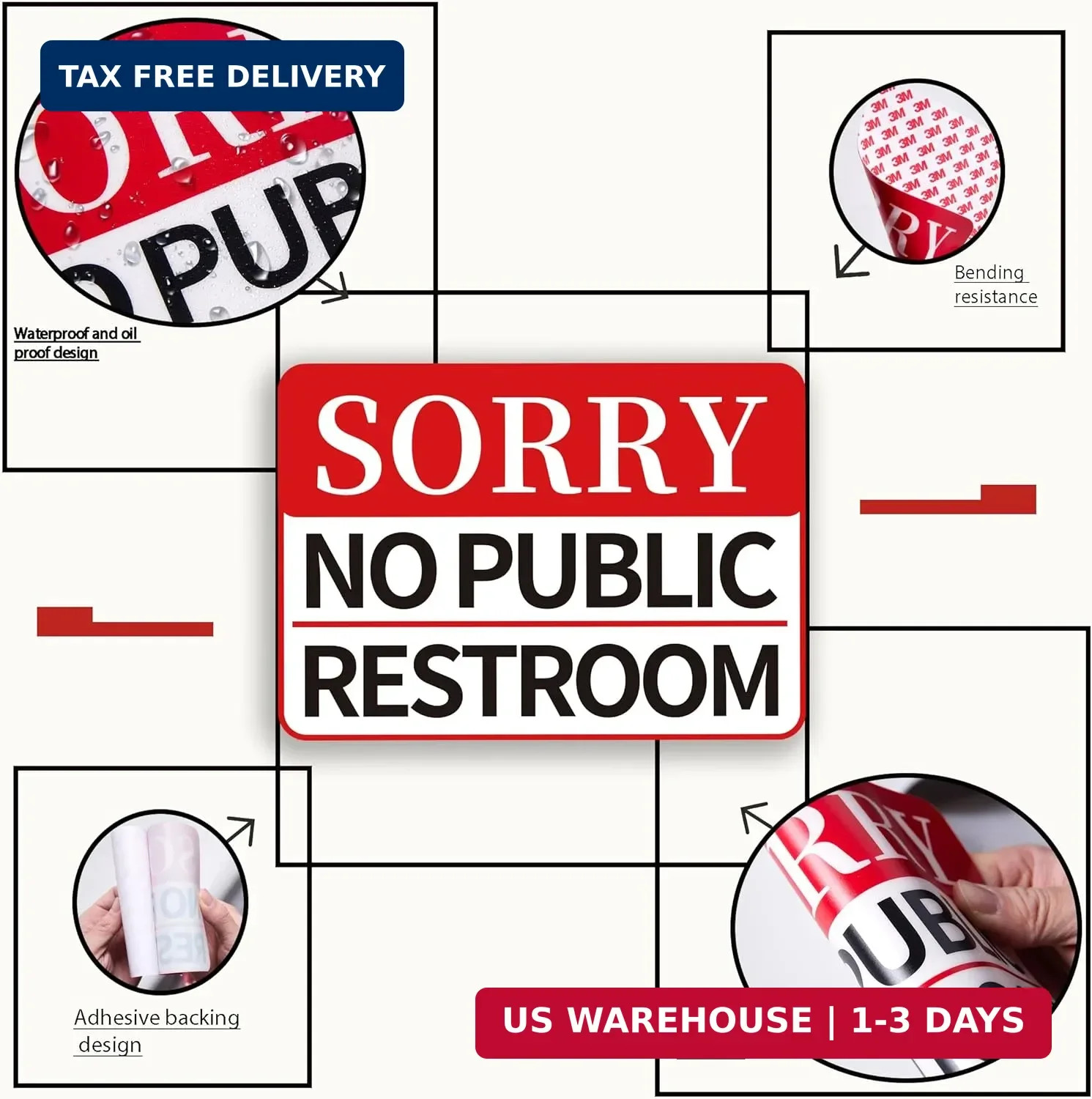 2 PCS Sorry No Public Restroom Signs, Self Adhesive Weatherproof UV Protected Vi