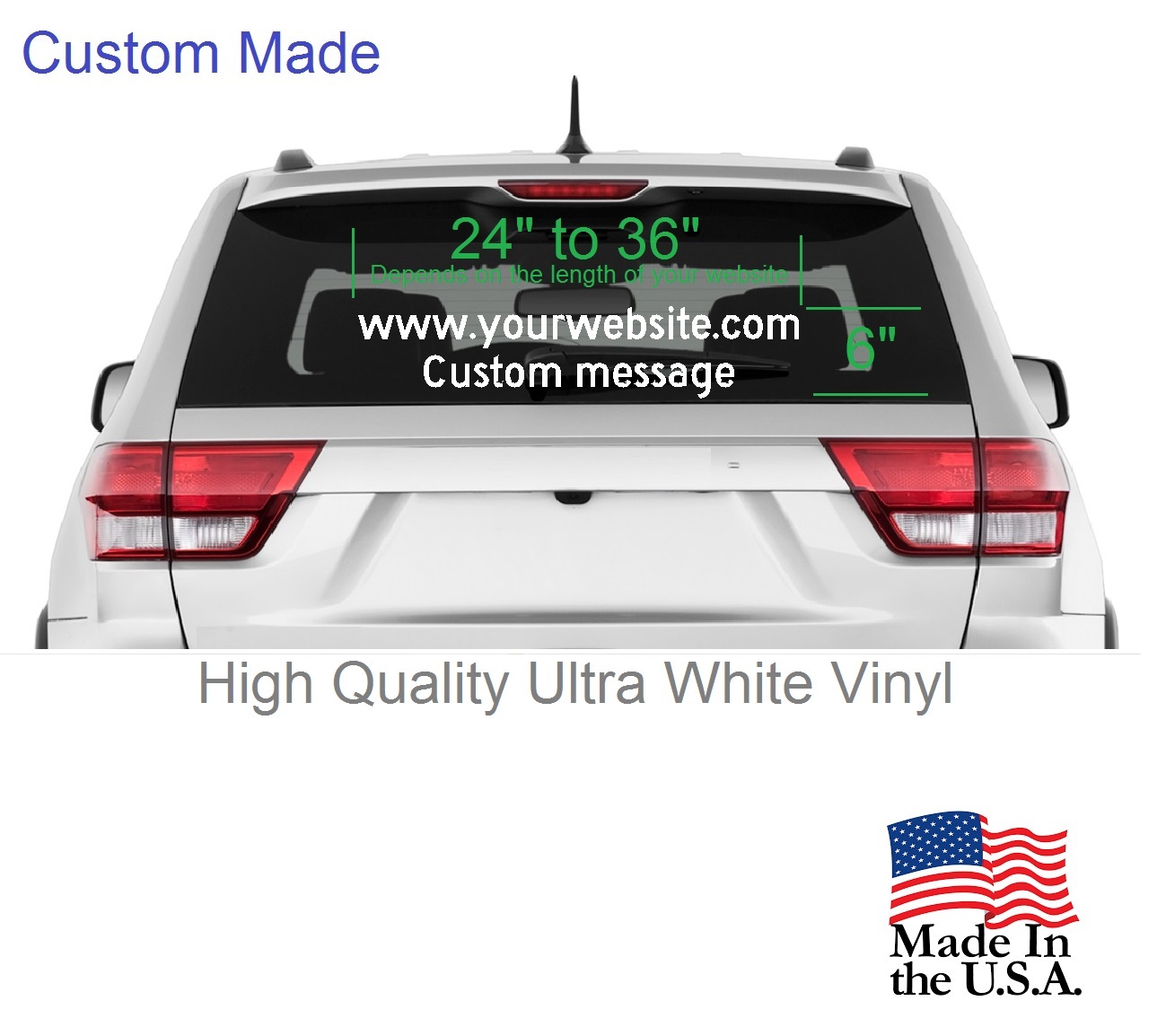 24&Prime;- 36&Prime; x 6&Prime; – CUSTOM Website / Web address & Slogan Sign CAR & Truck window