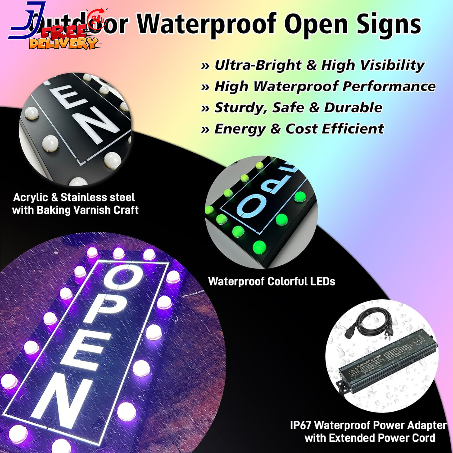 Vibrant Waterproof LED Open Sign Color Changing RGB for Outdoor Business Use
