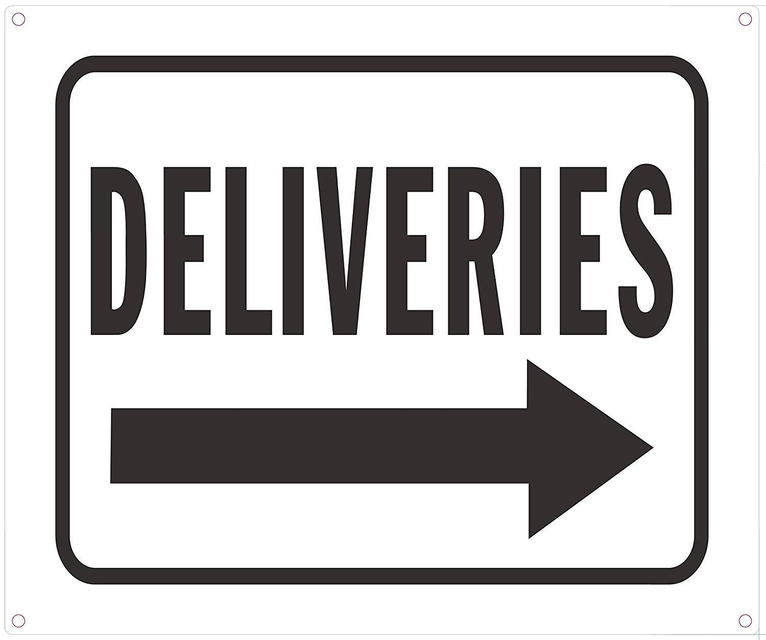 Deliveries Right Arrow Sign (White Background,Aluminium, 10×12)
