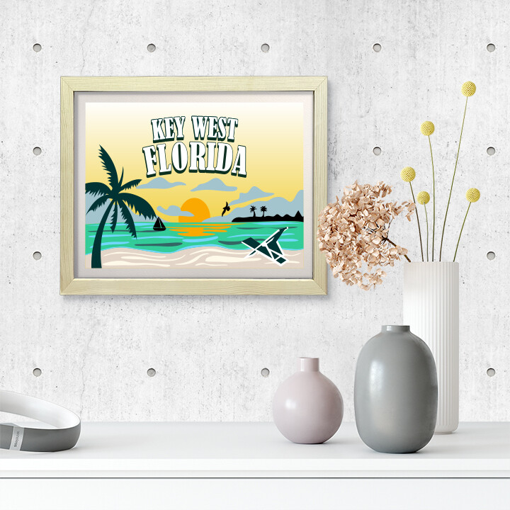 Key West Florida, Wall Print Art | Multiple Frame Options (Unframed or Framed)