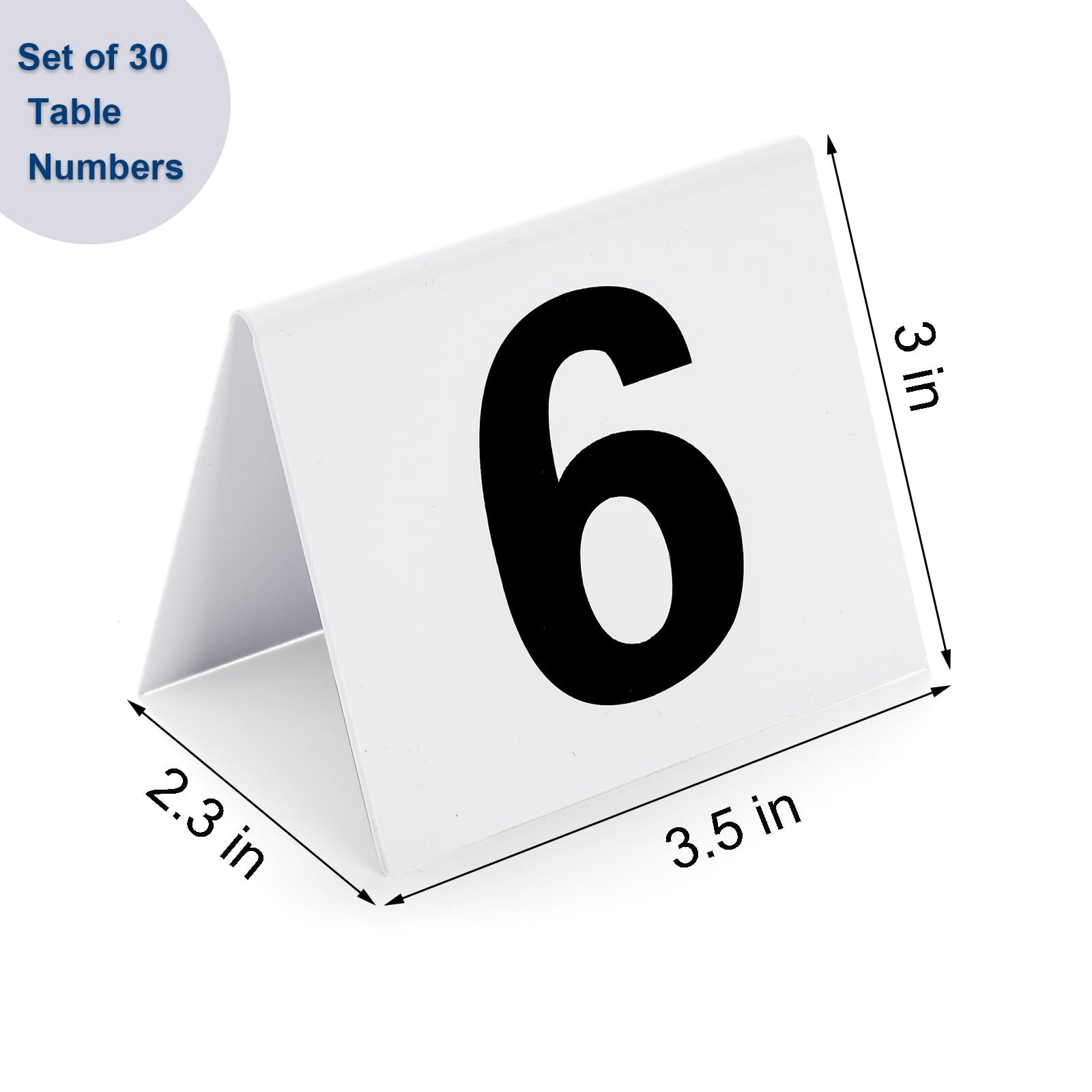 30 PCS Restaurant Table Numbers 130 White Double Side Acrylic Tent 3.5x3x2.3 In