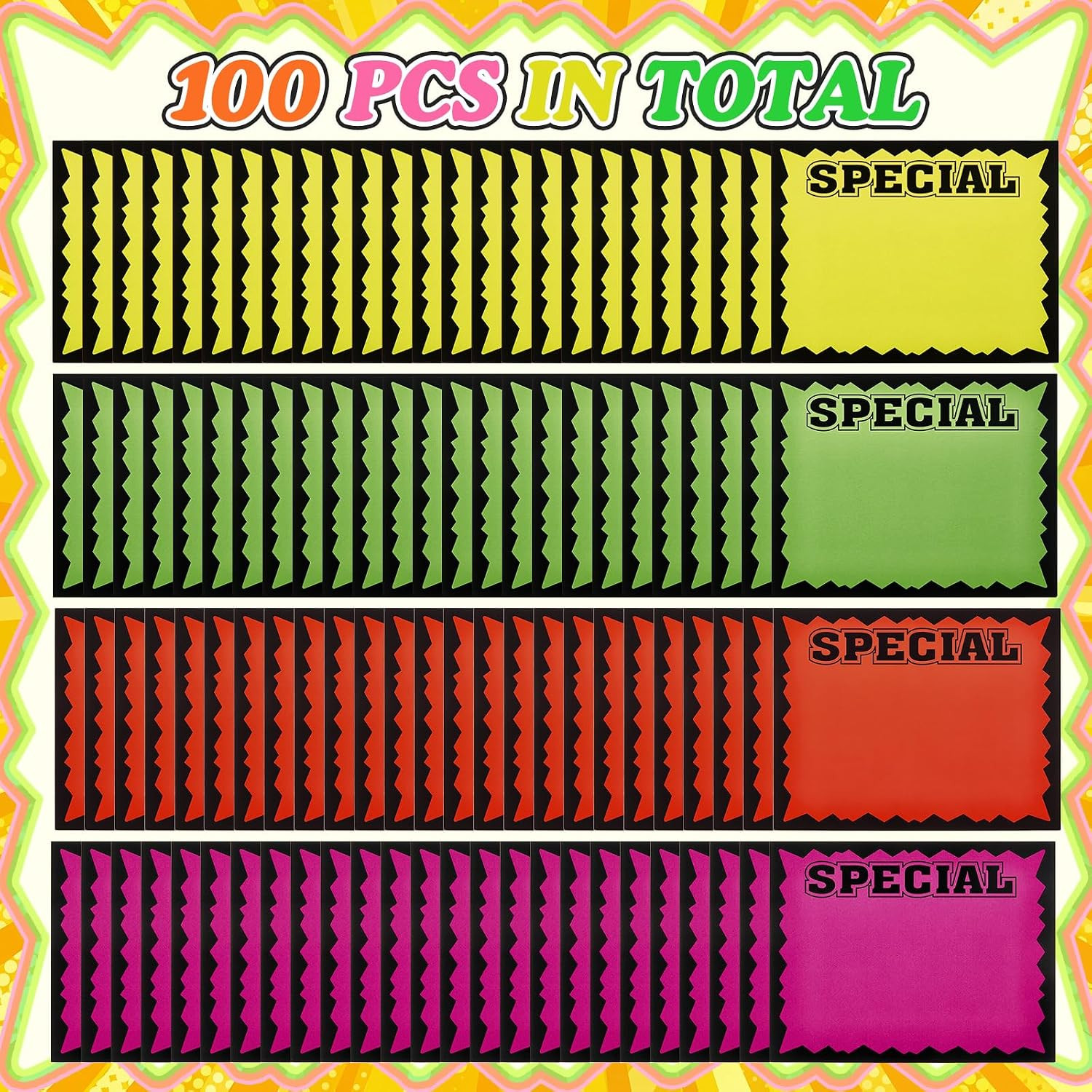 Eaasty 100 Pcs 5.5&Prime; X 7&Prime; Starburst Signs, Fluorescent Neon Special Retail Sign C