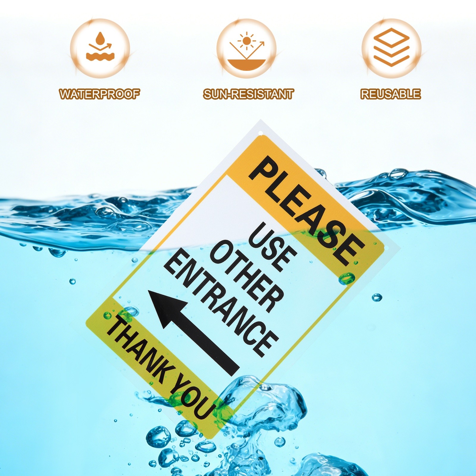 2 Pcs Please Use Other Entrance Thank You Sign, Bright Yellow on Black(Left)