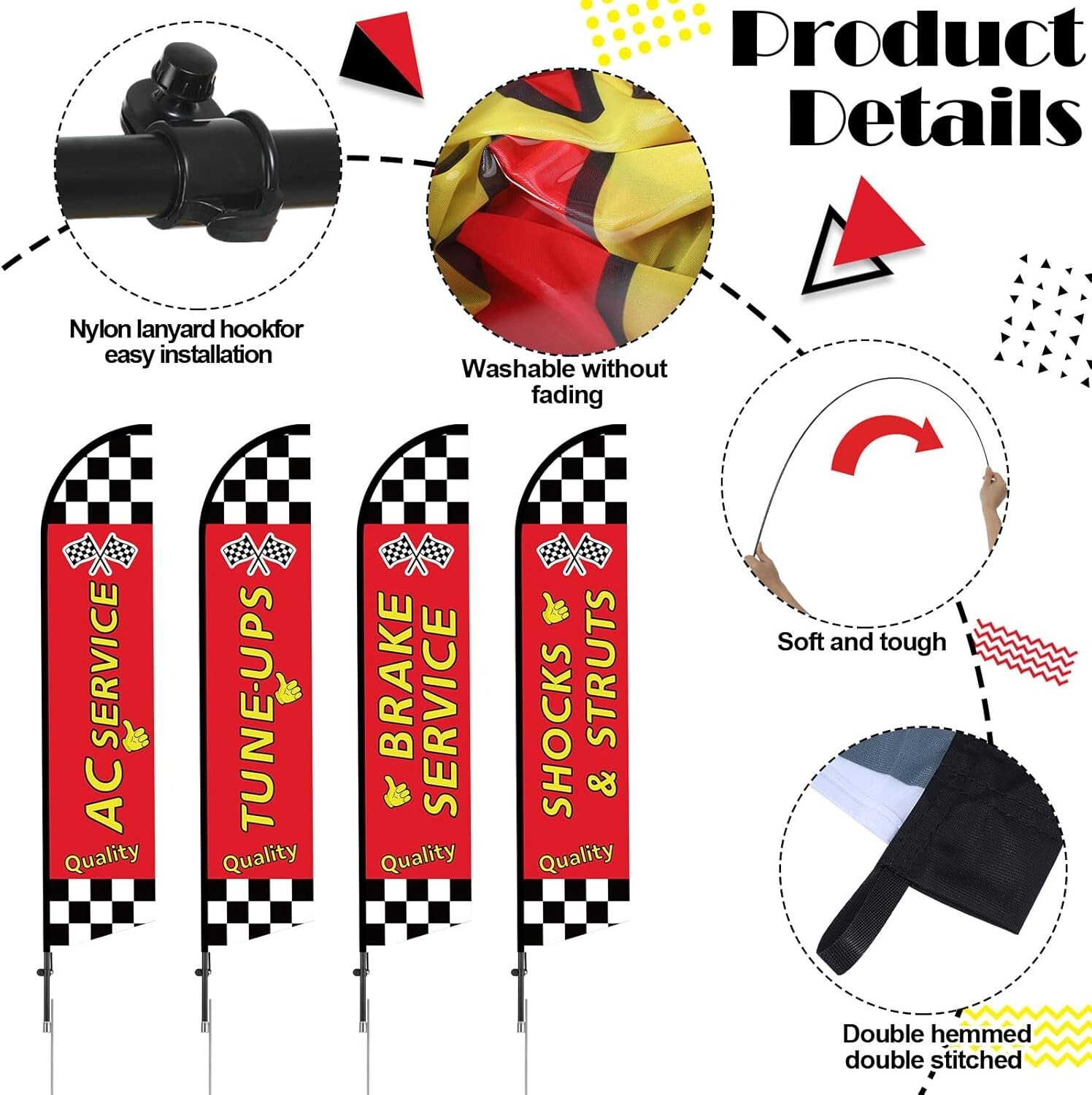 Weather Resistant Feather Flags for Business – 15ft Height & Easy Setup, 4 Pack