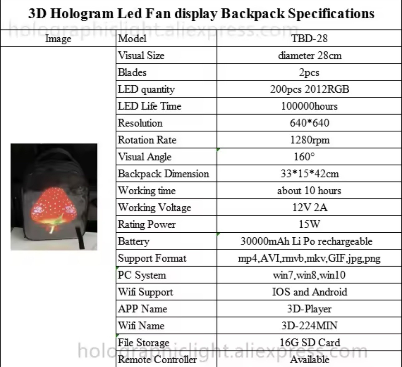 New 3D Hologram Projector Fan Advertise Zipper Backpack LED Display Holographic