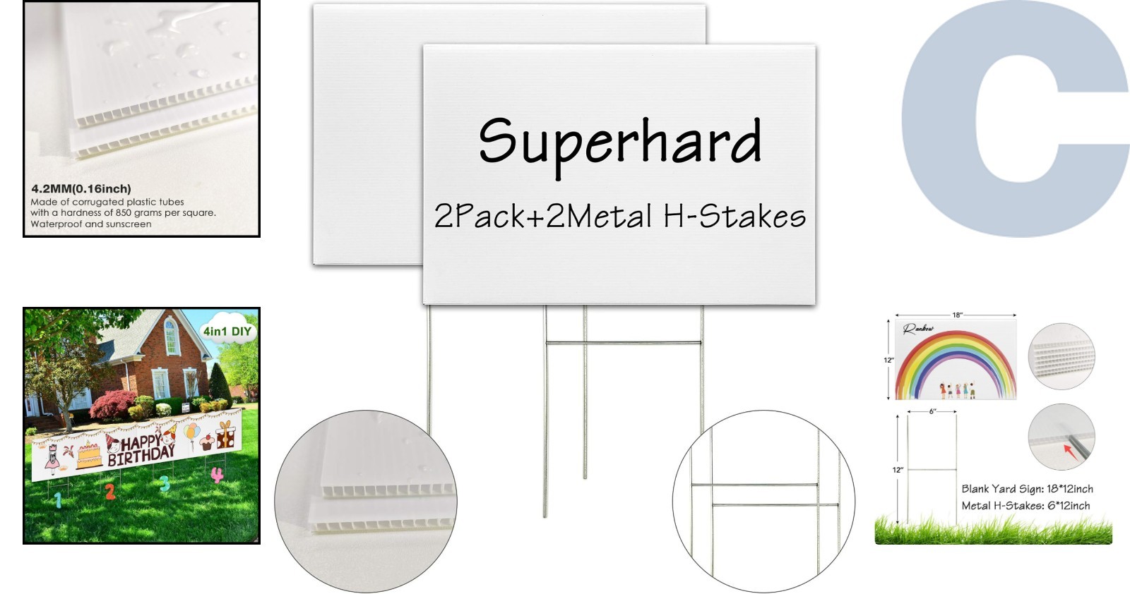 High-Quality 2 Pack Blank Lawn Signs with Stakes, Ideal for Custom Messages