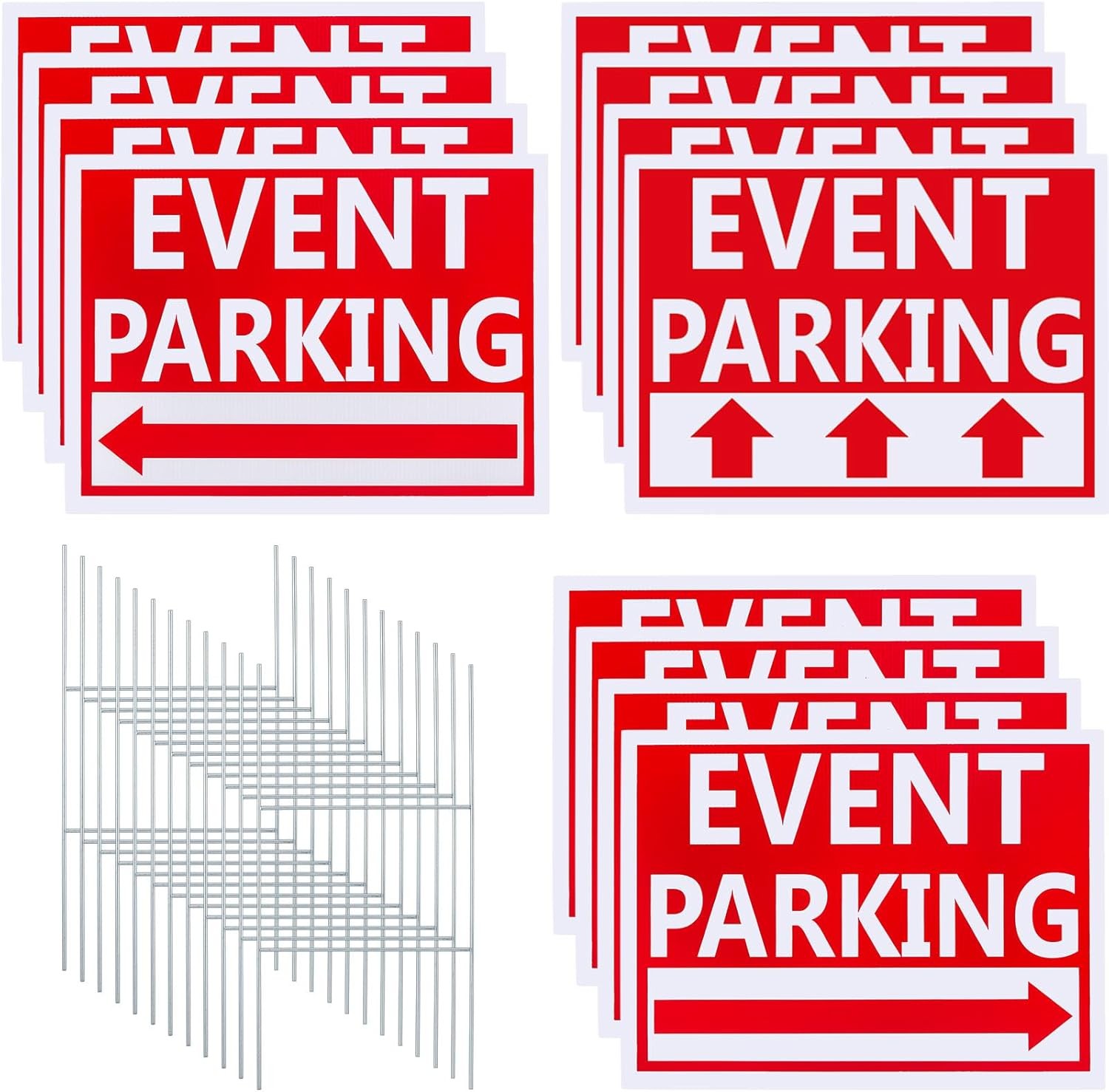 12 Pcs Outdoor Event Parking Sign W/ Arrows & Stakes 12 x 16 Waterproof Parking