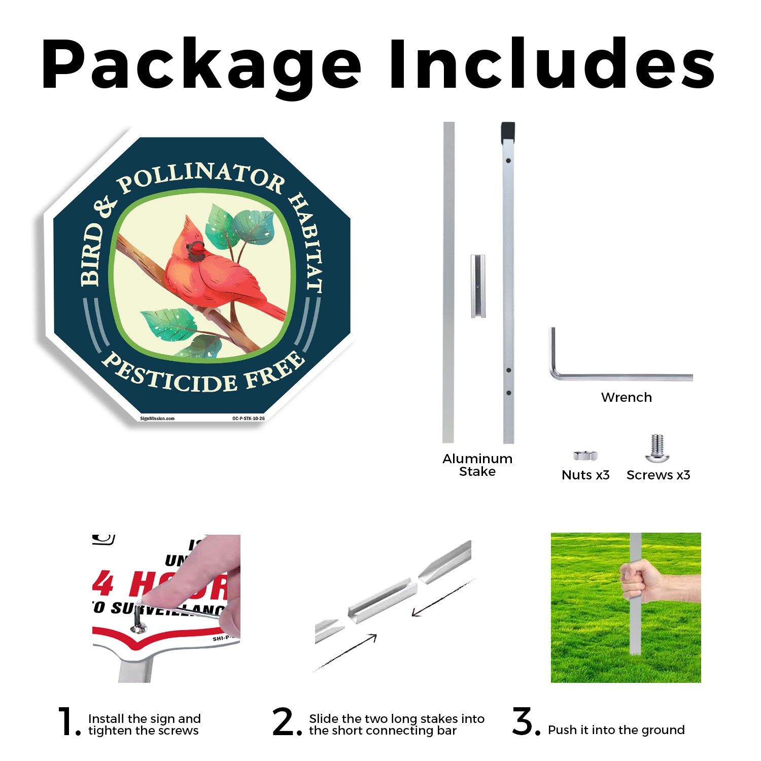 Bird & Pollinator Habitat Pestici Octagon Sign With Stake Weather Resistant