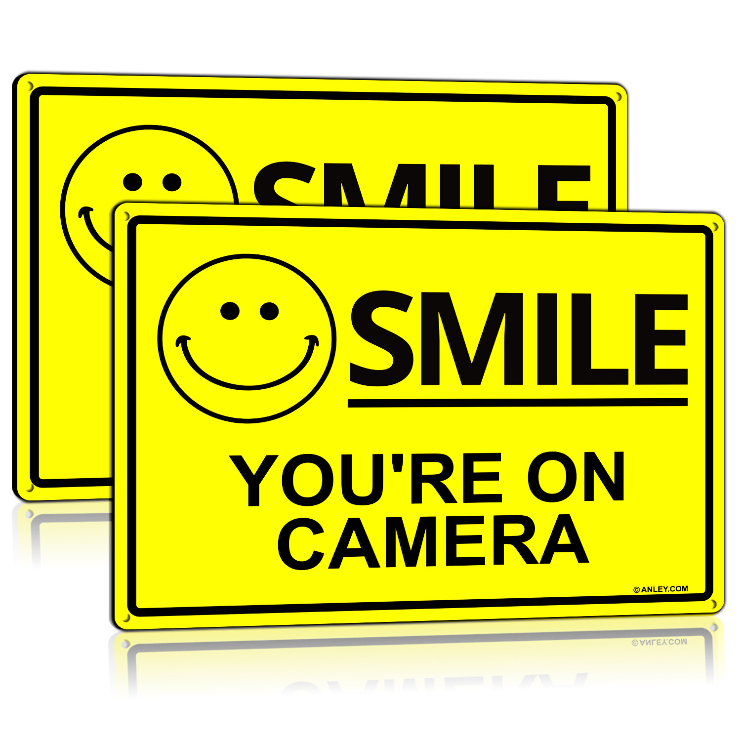 Anley 2 Pack Smile You&rsquo;re on Camera Sign 7 X 10 In Aluminum Warning Sign