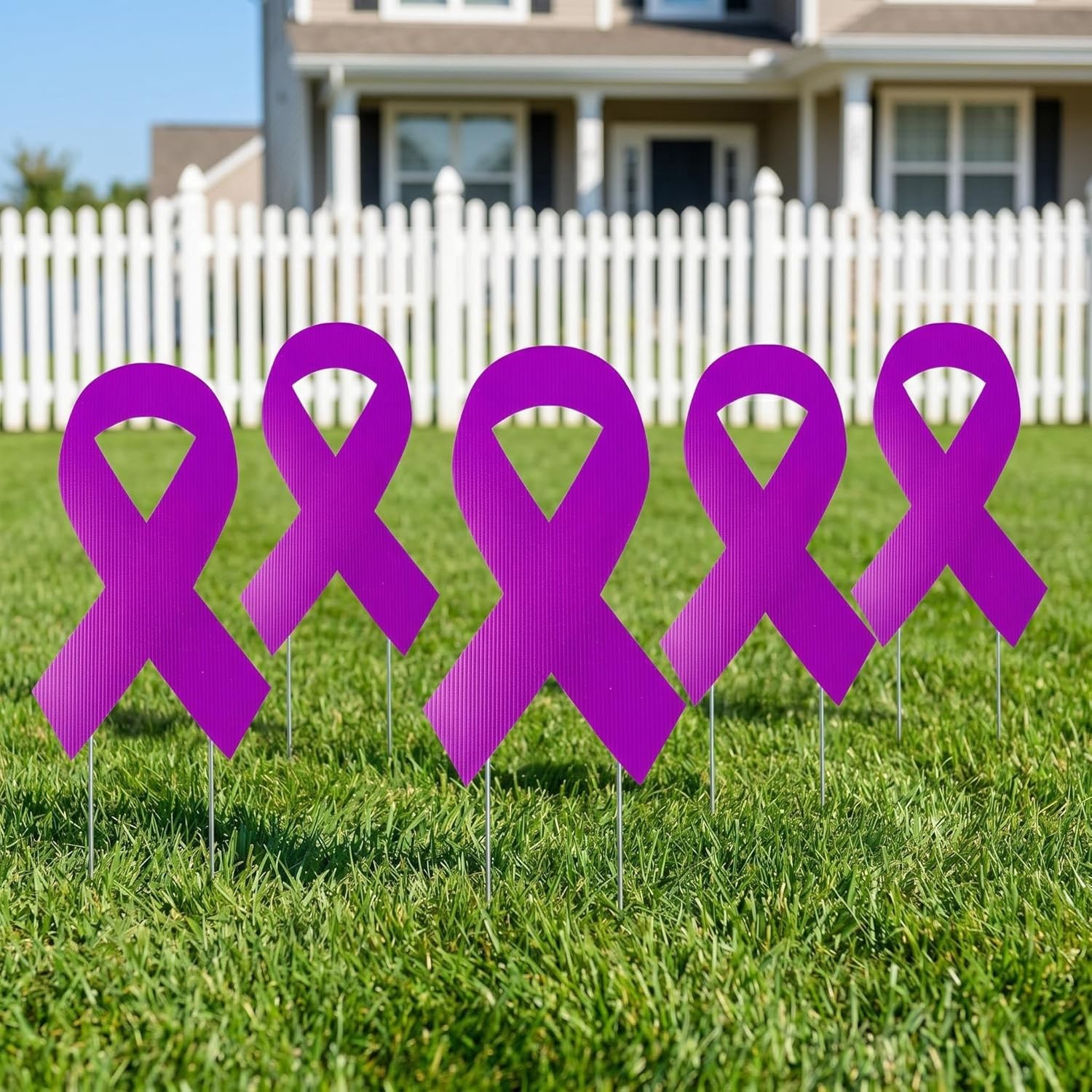 5pcs Large Ribbon Awareness Yard Signs with Metal Stakes 14&Prime; Ribbon Health