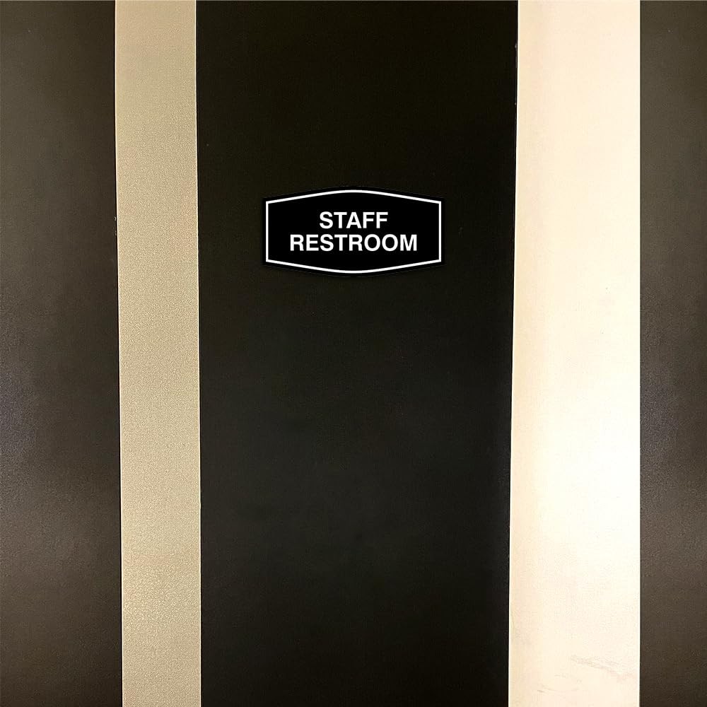 Fancy Staff Restroom Sign Black – Medium 1 Pack