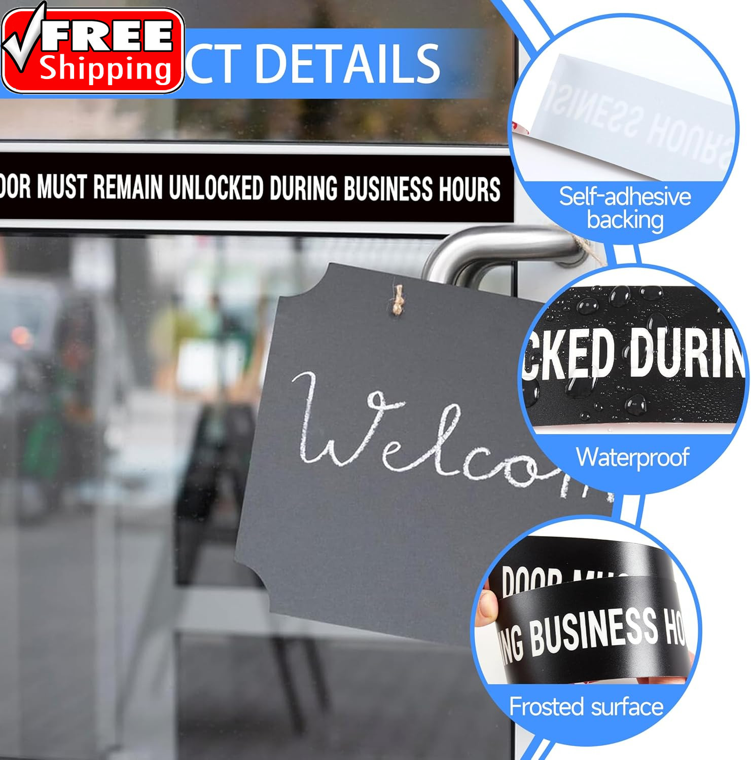 2PCS Door Must Remain Unlocked during Business Hours Sticker Sign，Self-Adhesive