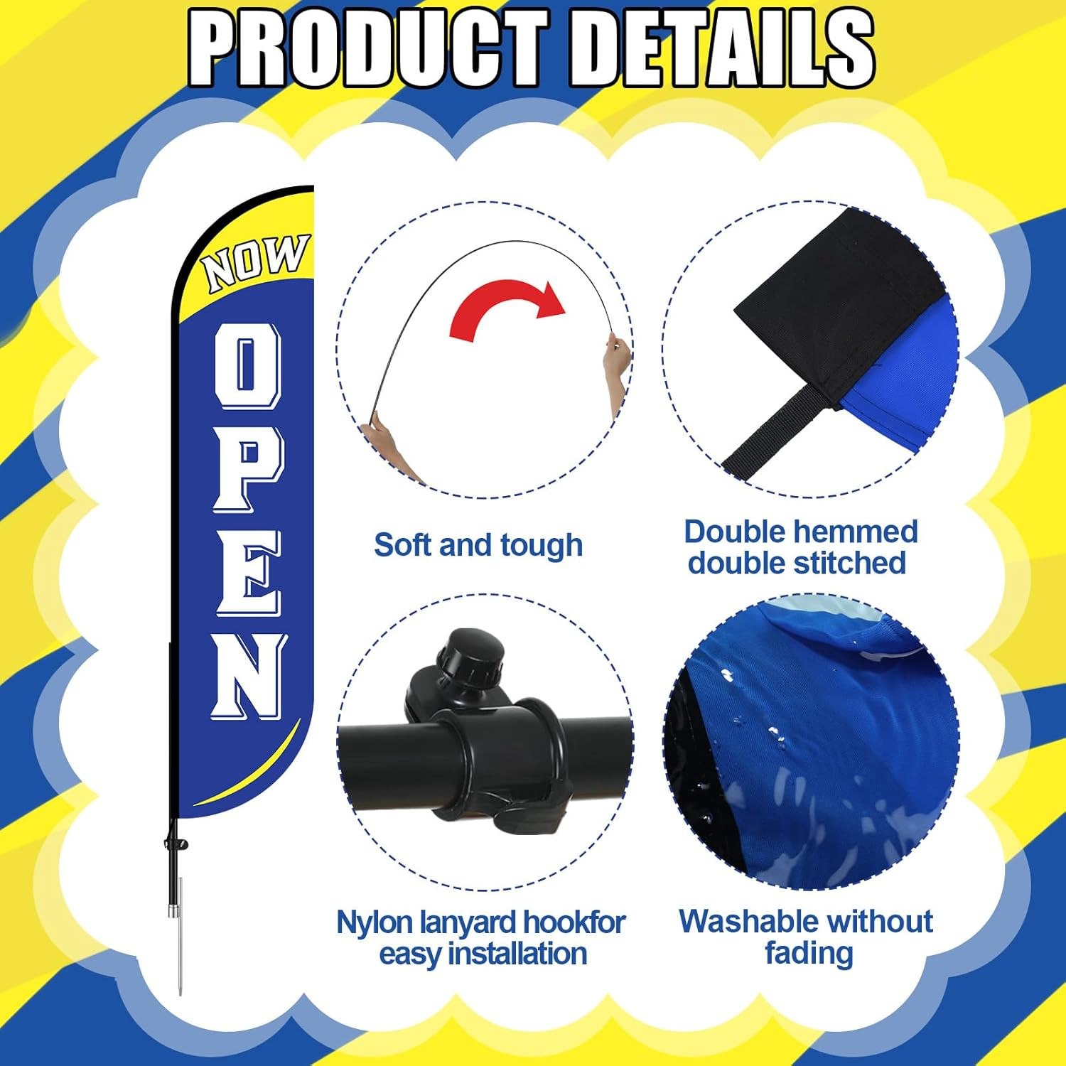 12 Ft Open Feather Flags Kit with Poles & Spikes for Business Advertising
