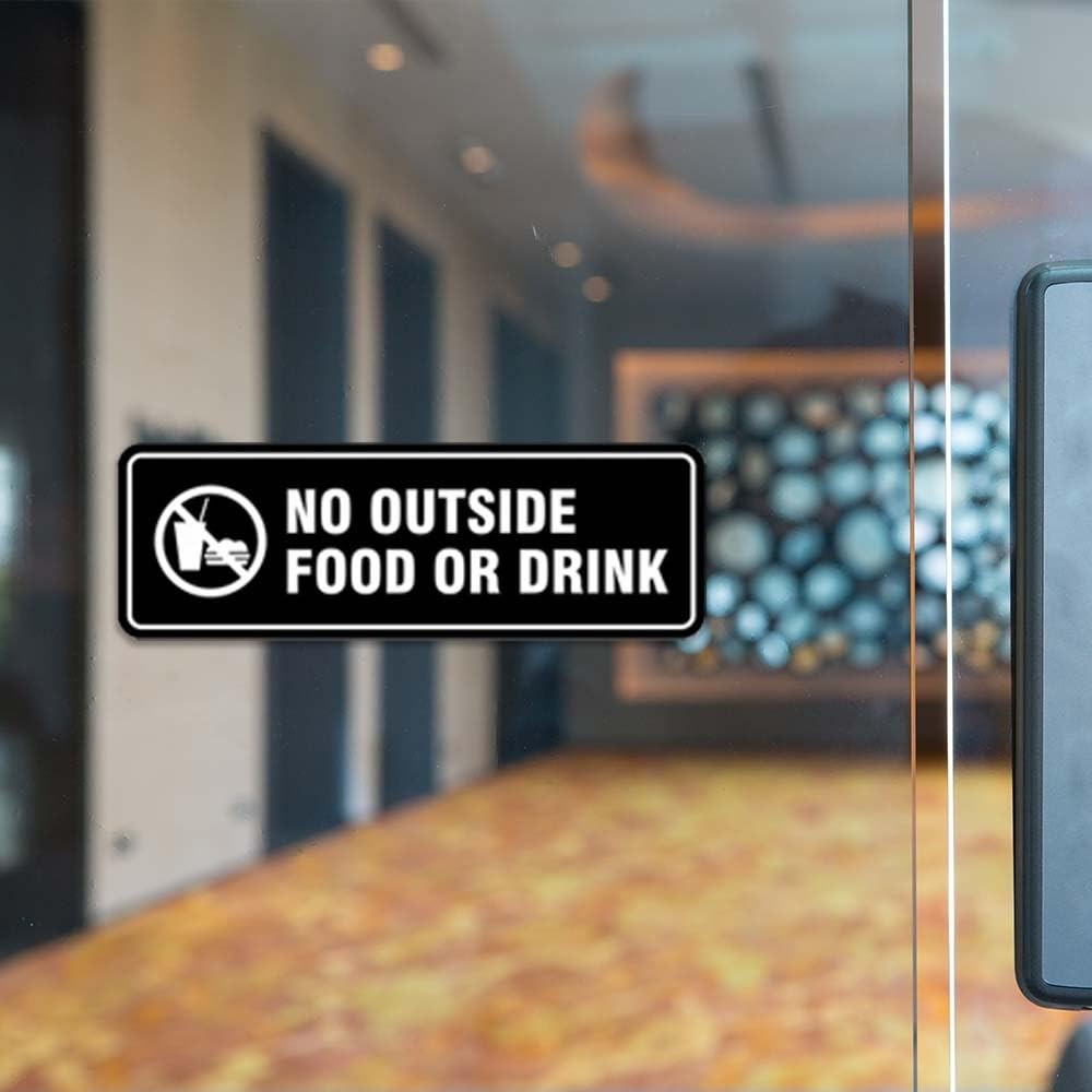 Standard No Outside Food Or Drink Door/Wall Sign – Black – Medium 2-3/4&Prime; X 7&Prime;