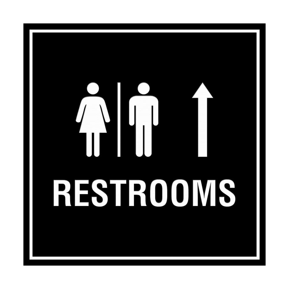 Square Restrooms Up Arrow Sign Black Medium 1 Pack Door Wall Plaque Decor