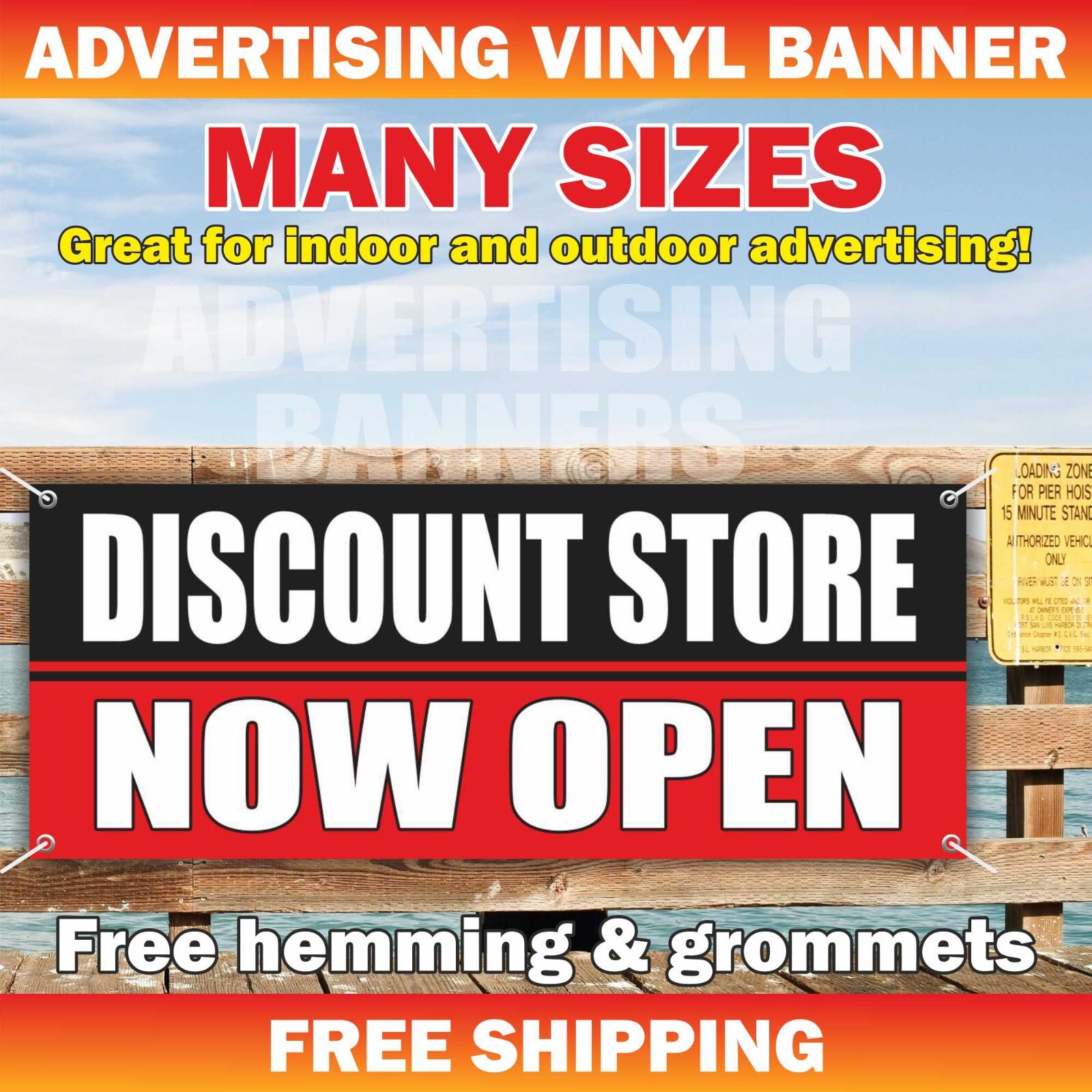 DISCOUNT STORE NOW OPEN Advertising Banner Vinyl Mesh Sign Clearance Sale Save