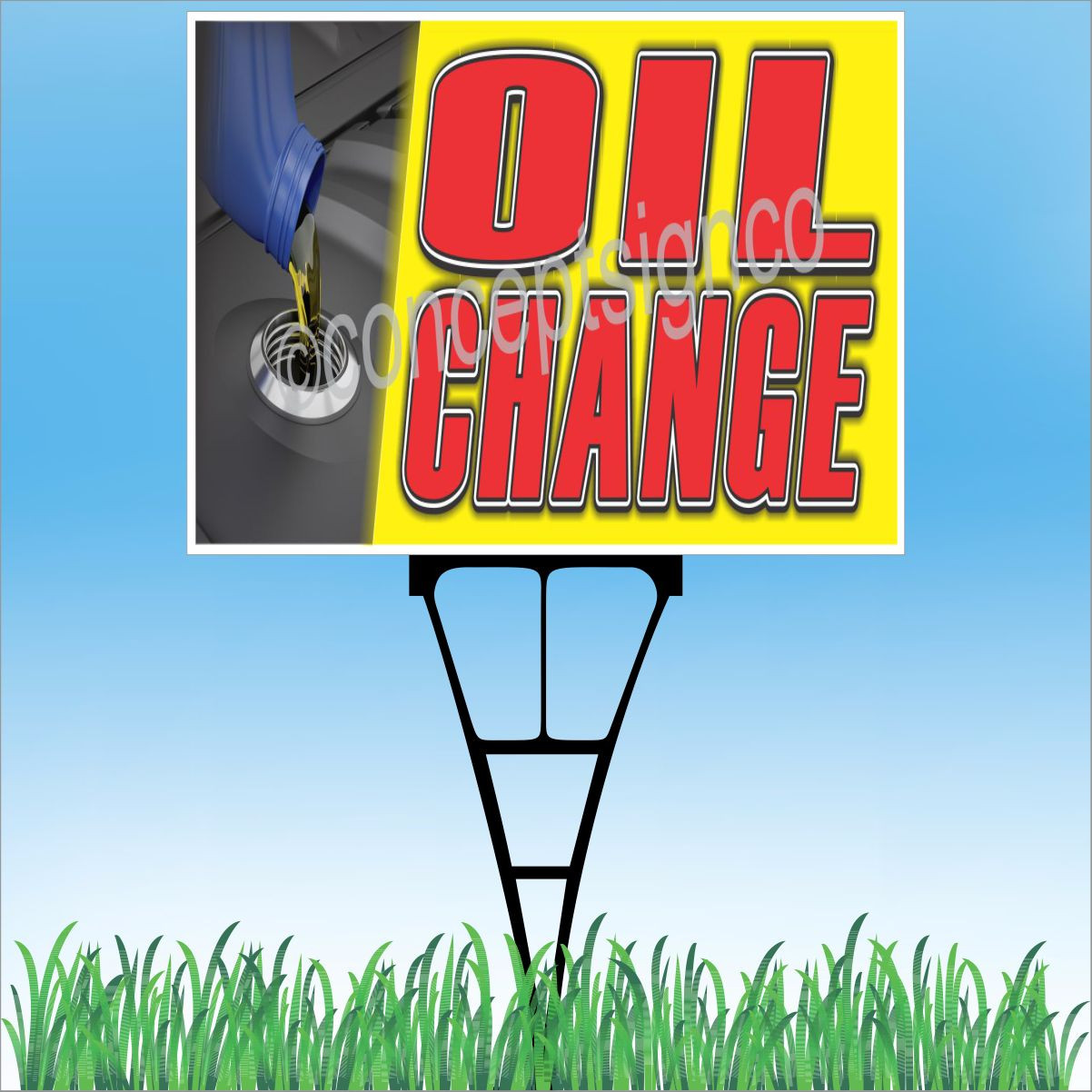 18&Prime;x24&Prime; OIL CHANGE Outdoor Yard Sign & Stake Sidewalk Lawn Auto Repairs Service