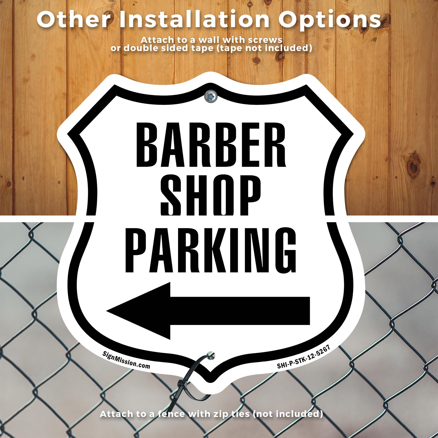 Barber Shop Parking Right Arrow Shield Shaped Sign With Stake Weather Resistant
