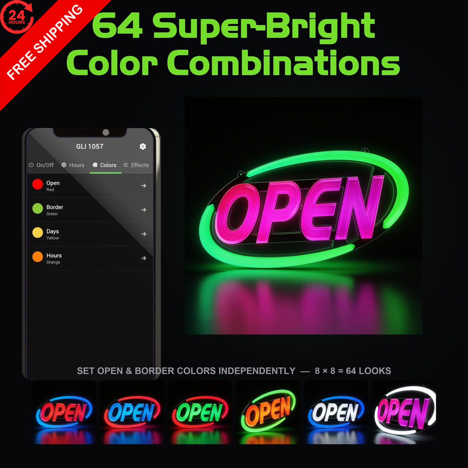 Green Light Innovations Super-Bright LED Open Sign for 15&Prime; x 32&Prime;, Multi Color