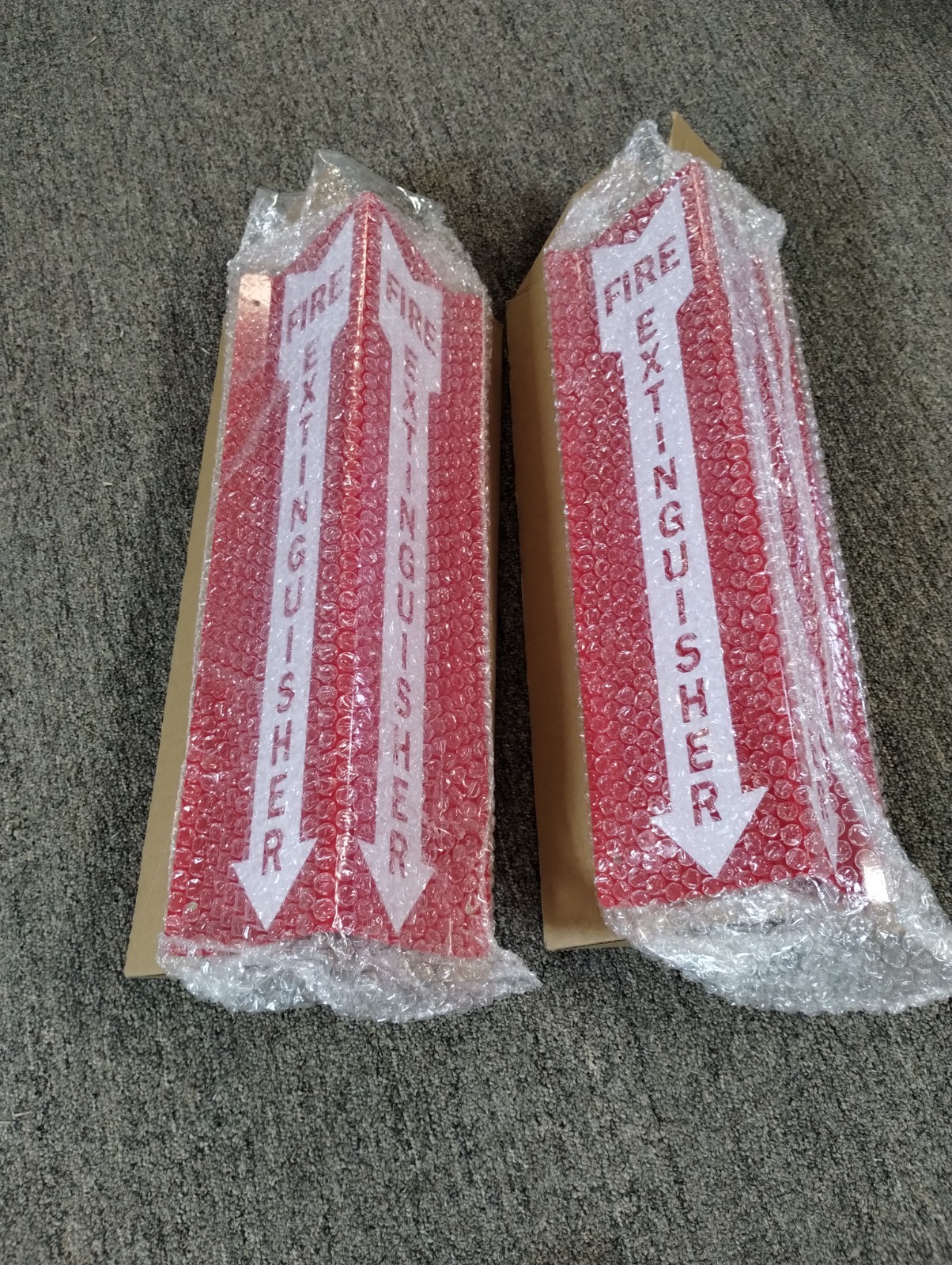 SmartSign 4&Prime;x18&Prime; Fire Extinguisher Projecting Sign Red Acrylic w/ Arrow Lot of 2
