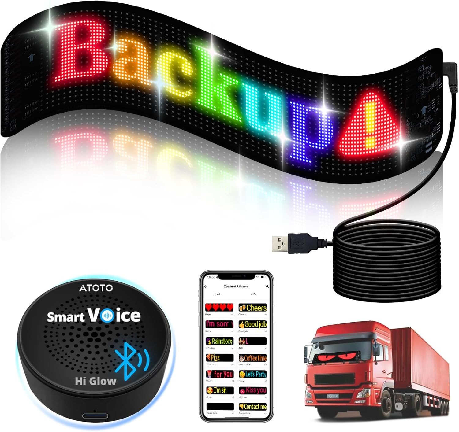 ATOTO 13.7&Prime; x 4&Prime; Car Sign Programmable AI Voice Car Bluetooth Connect APP IP66