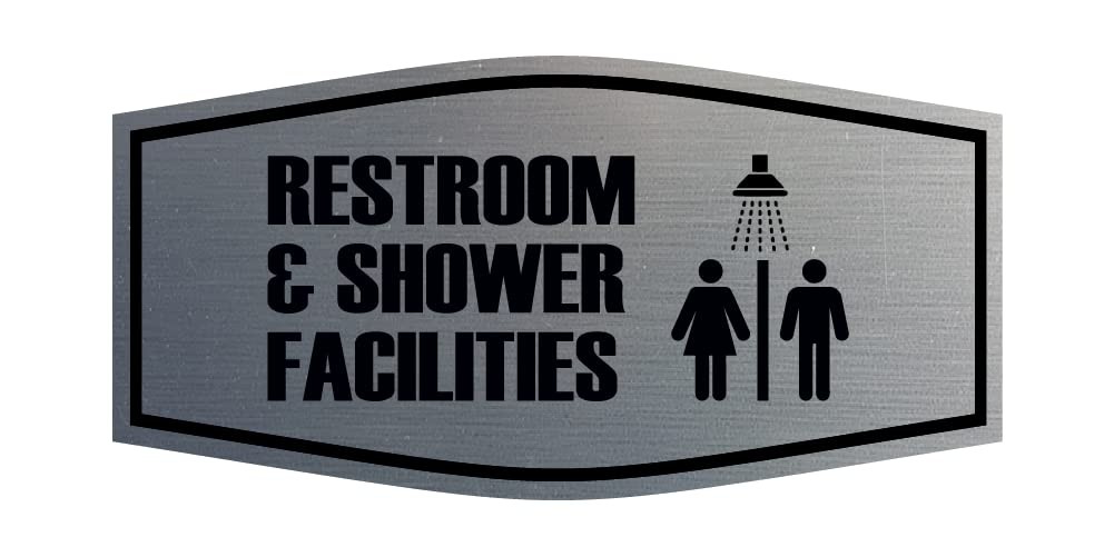 Large Fancy Restroom & Shower Facilities Sign Brushed Silver Wall Mounted