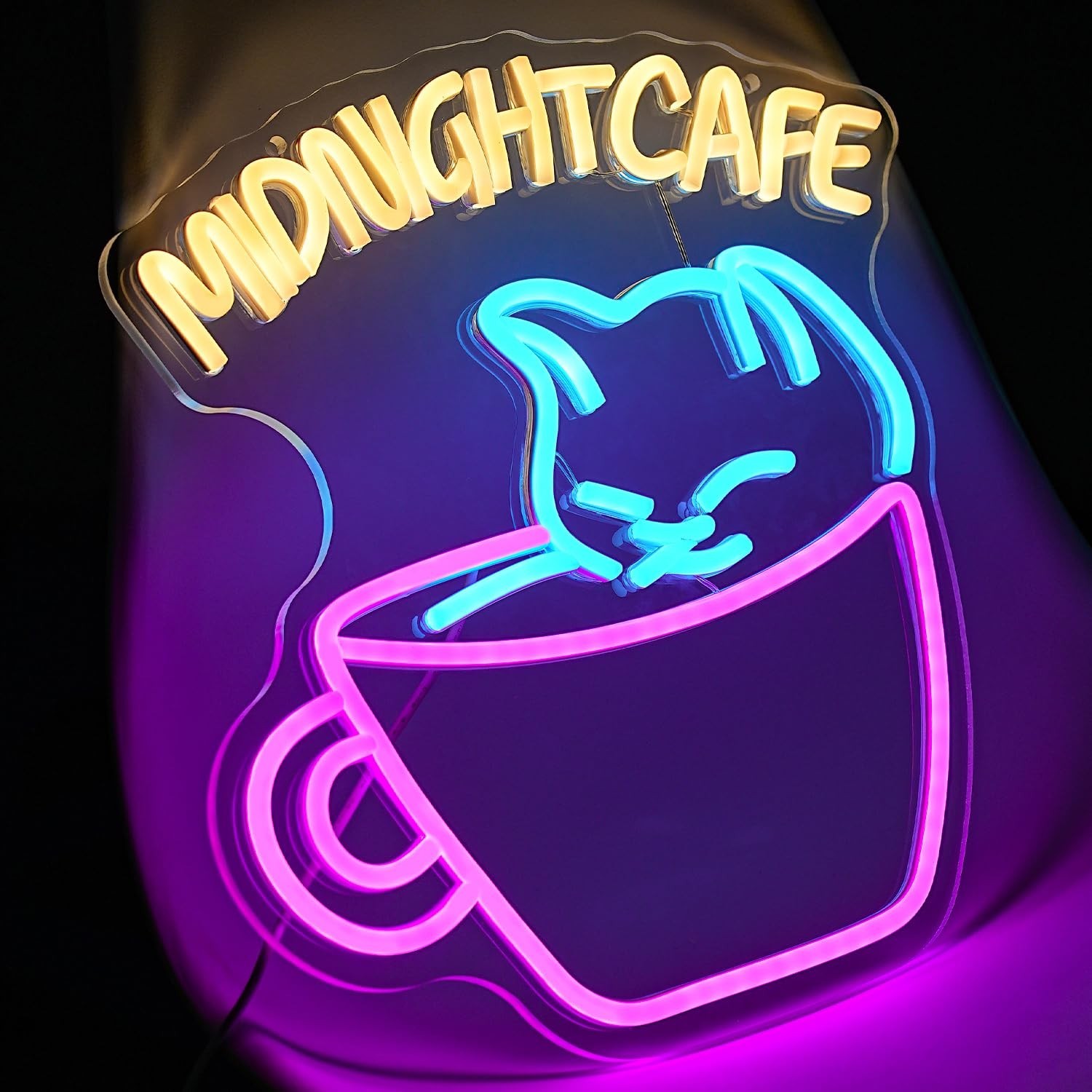 Coffee Neon Sign for Wall Decor Cat Neon Light Midnight Cafe Led Neon Signs C…
