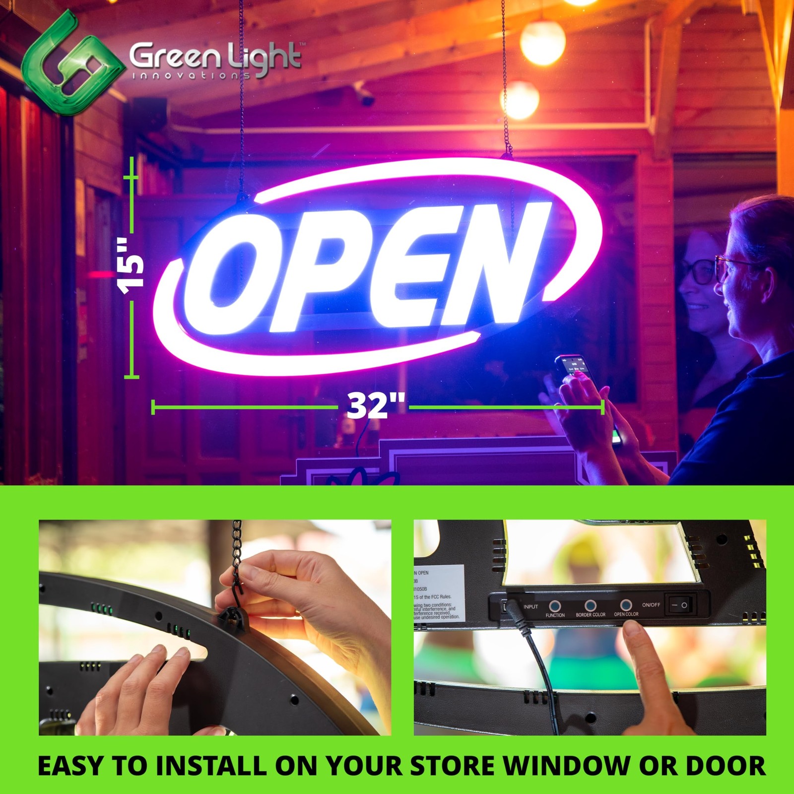 GLI Led Open Sign for Business – Stand Out with 64 Super-Bright Color Combos …