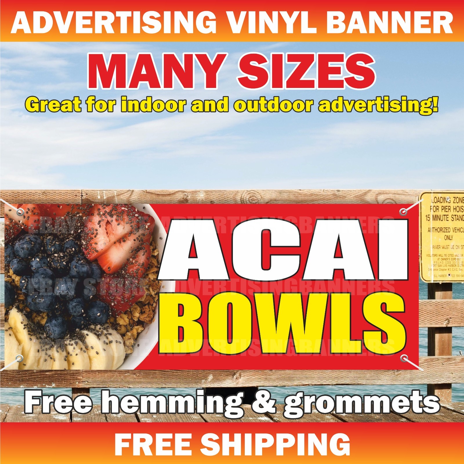 ACAI BOWLS Advertising Banner Vinyl Sign Breakfast Healthy Food Truck