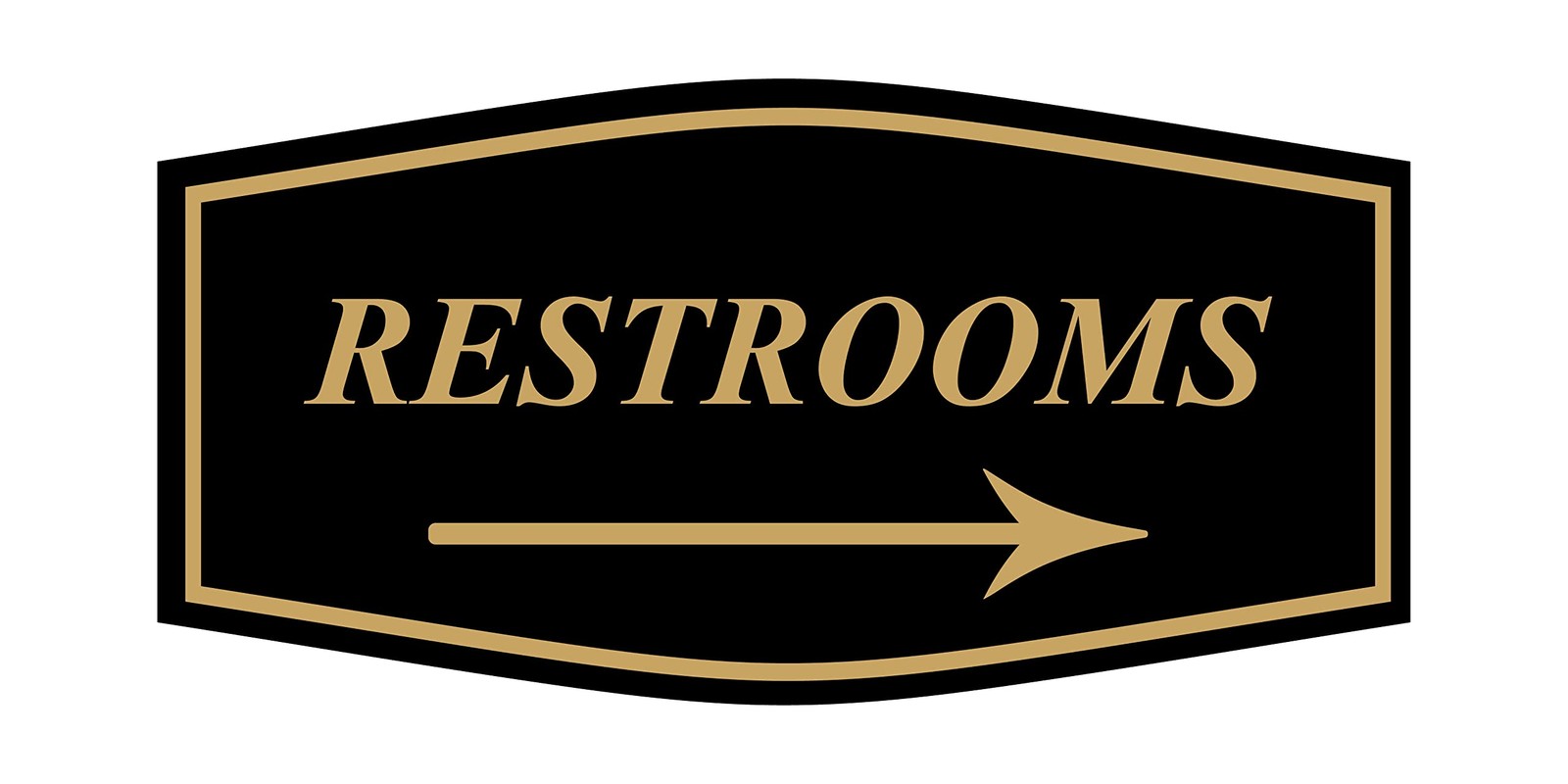 Fancy Restrooms Right Arrow Sign Black Gold Large Wall Door Signage 1 Pack