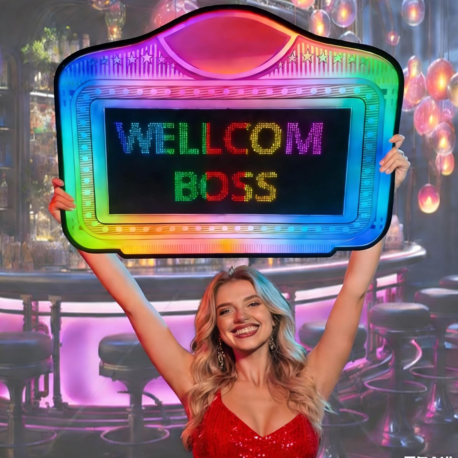 LED Bottle Service Sign – with APP Programmable Color Display & Scroll Play, Clu