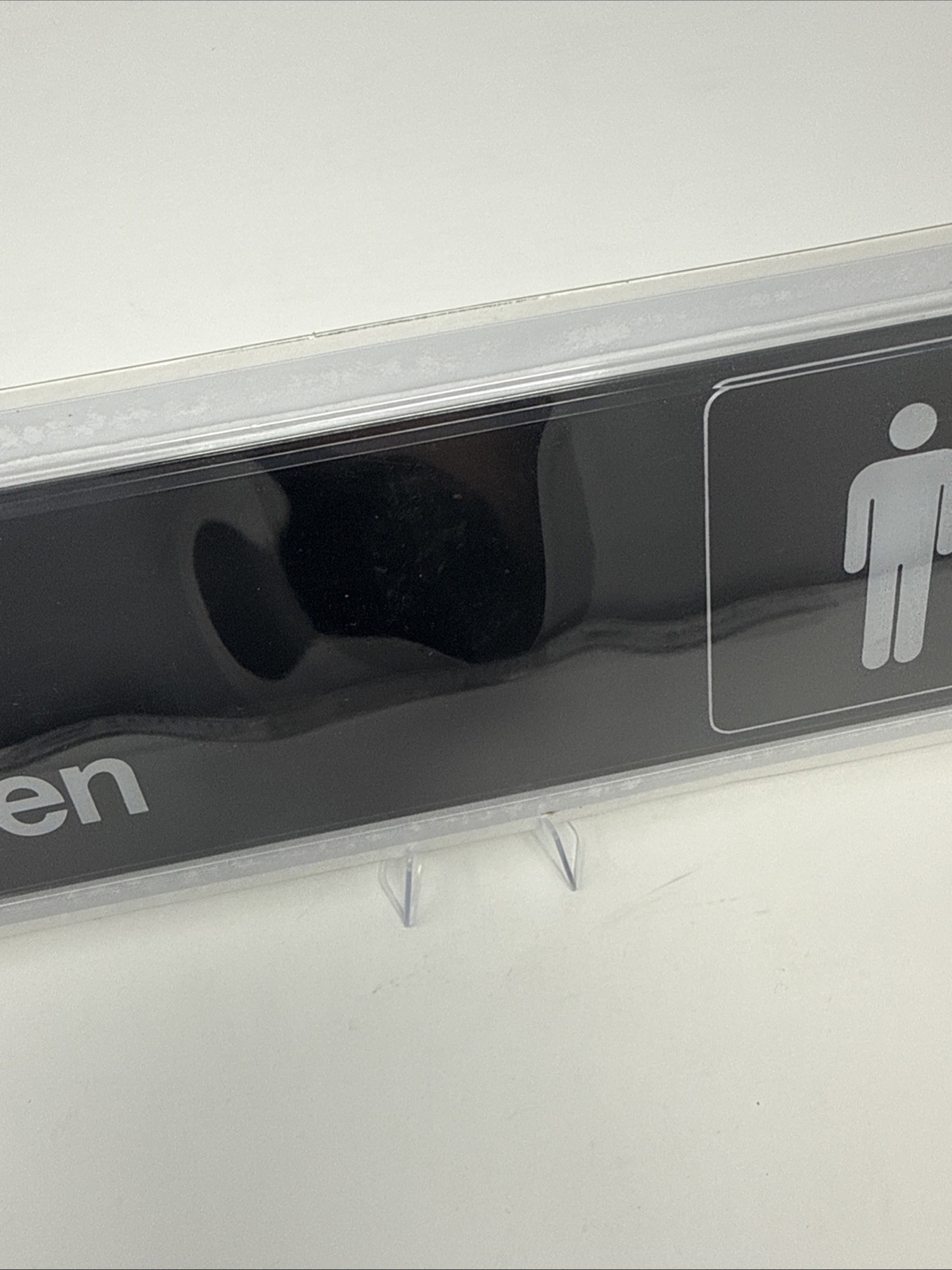Hillman 841750 Men&rsquo;s Restroom Sign 3&Prime;x9&Prime; Plastic Men Symbol Bathroom Black/White