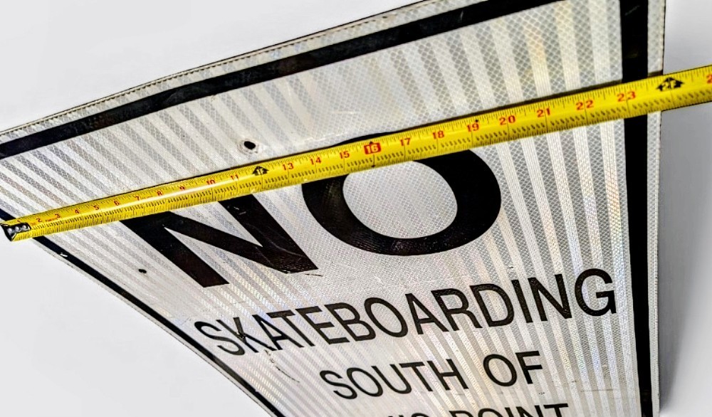 NO SKATEBOARDING SOUTH OF THIS POINT SIGN, HUGE 2&rsquo;x3&prime;, REFLECTIVE, METAL