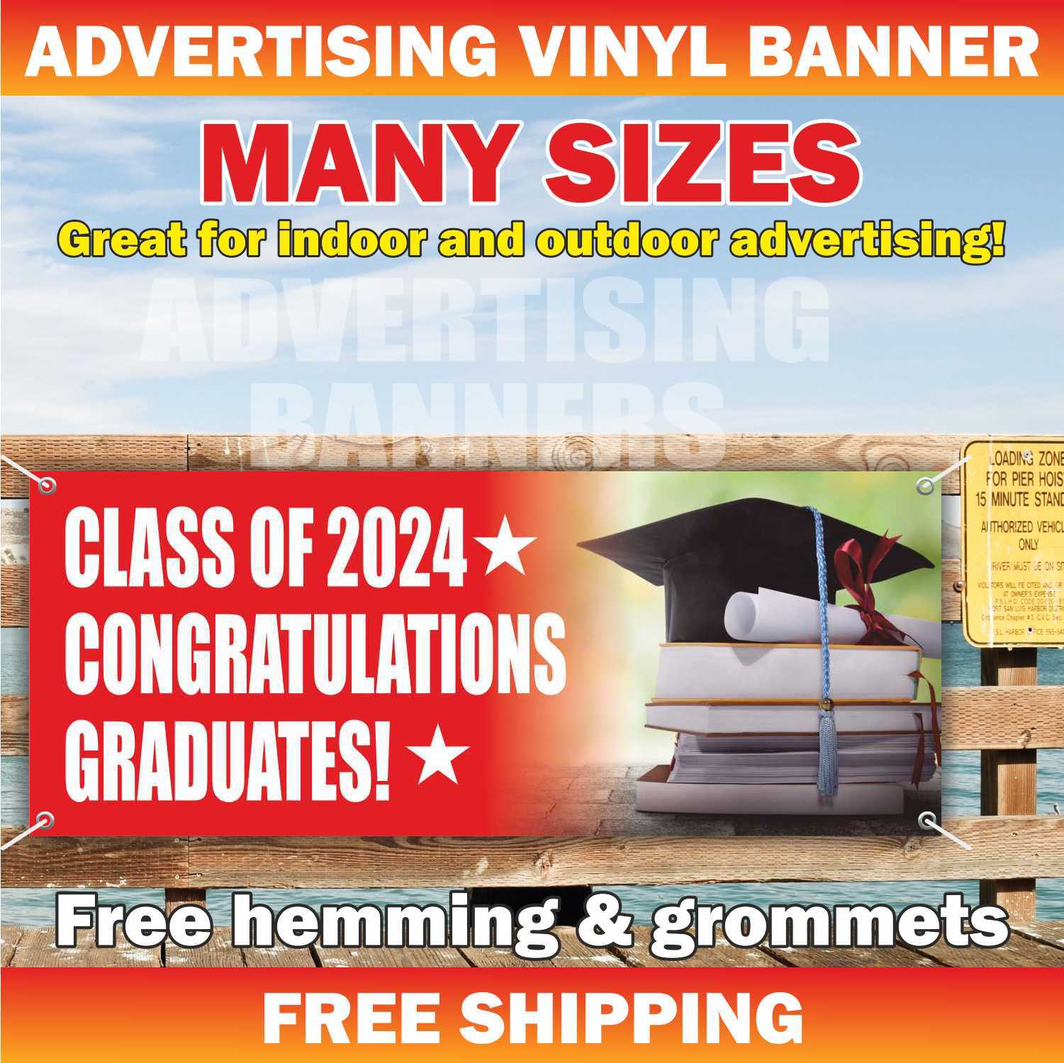 GRADUATION! CLASS OF 2024 Advertising Banner Vinyl Mesh Sign CONGRATULATIONS