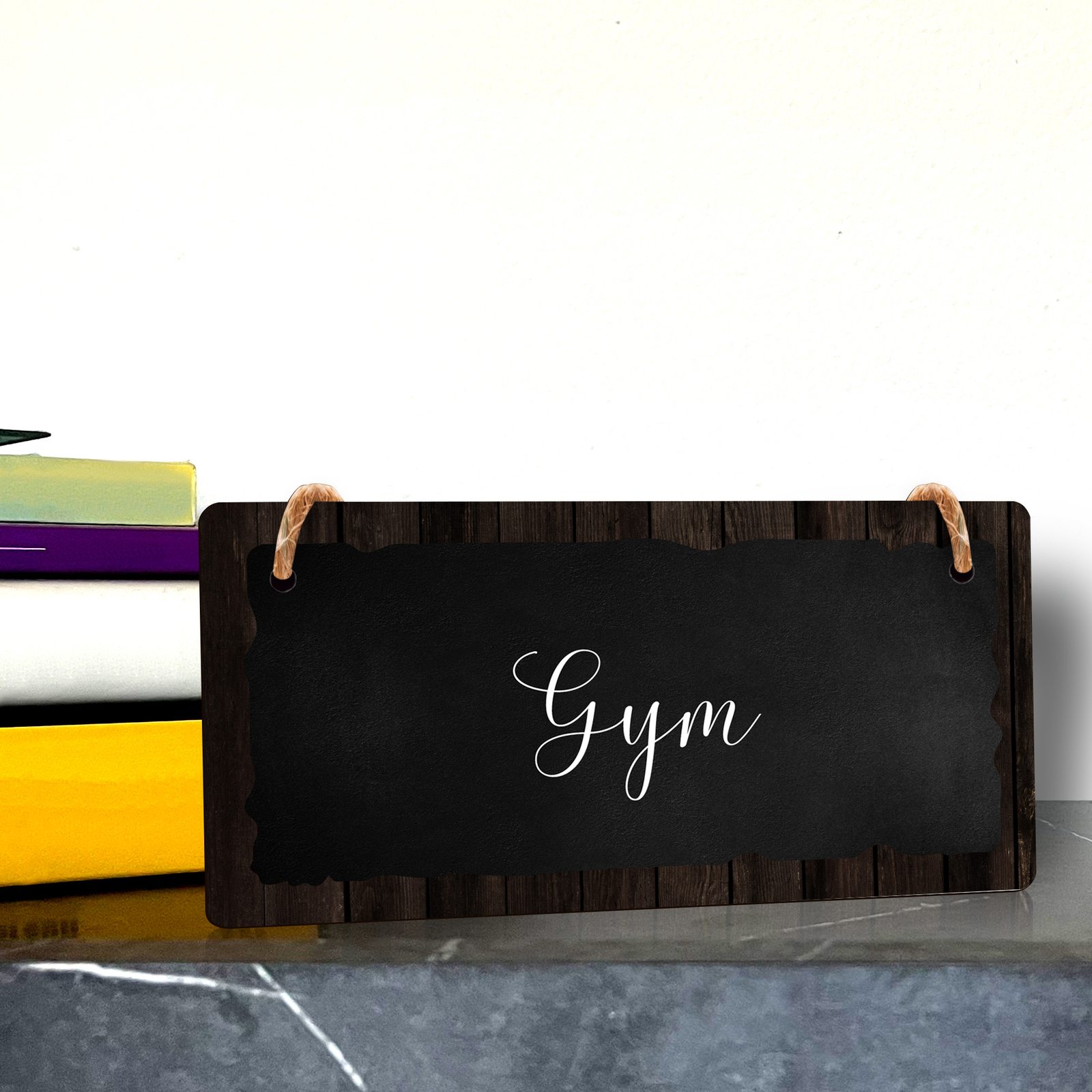 Gym 5×10 Hanging Plus Wall or Door Sign | Rustic Twine