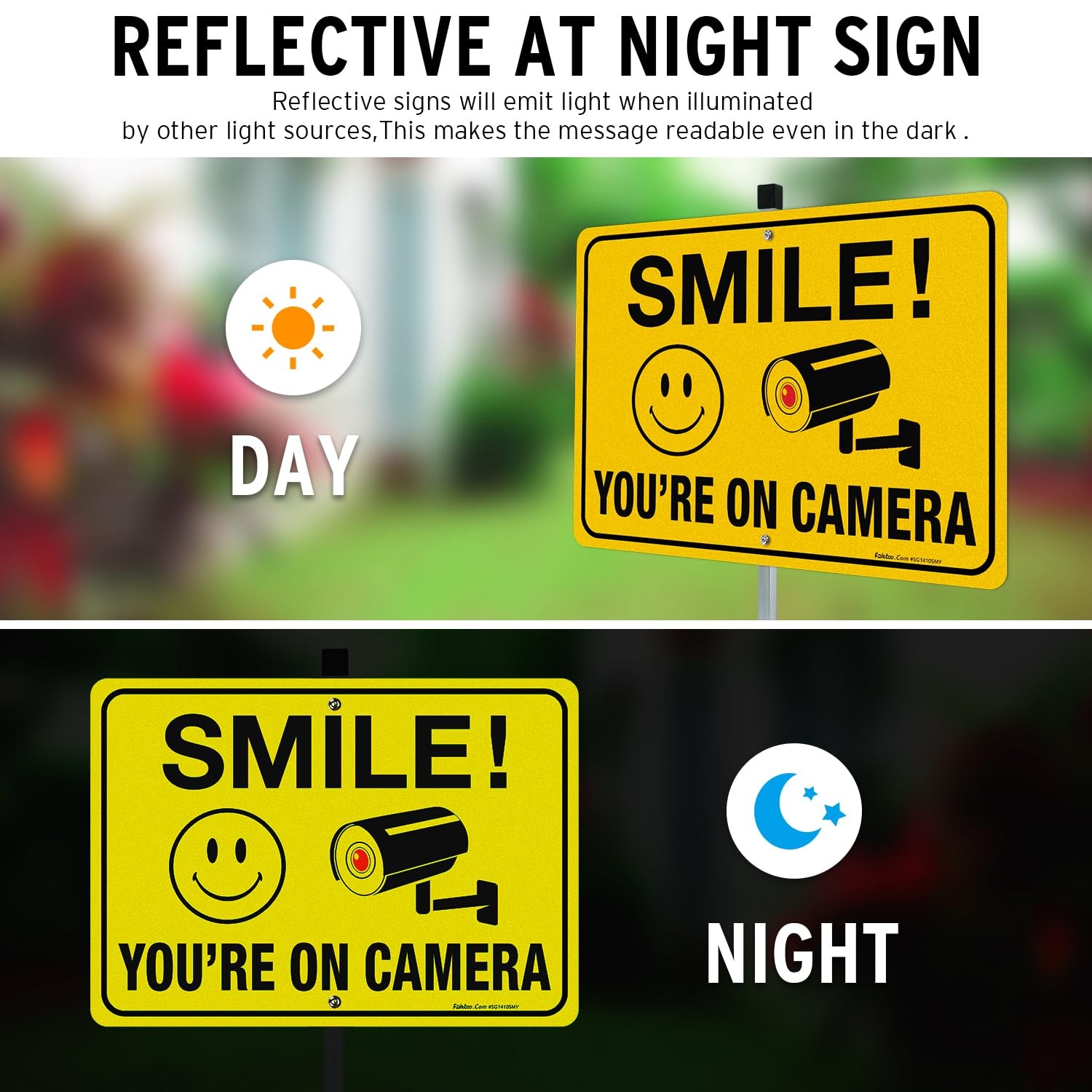 2 Pack 14×10 Inch Smile You&rsquo;re On Camera Rust Free Aluminum Sign 36&Prime; Stake