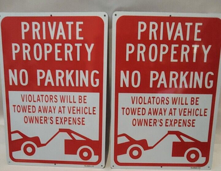 Private Property No Parking Tow Away Aluminum Metal Sign Pack of 2