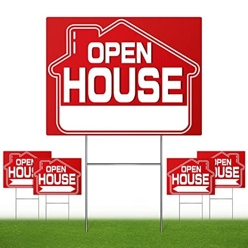 Open House Signs 5 Pack 16&Prime; x 12&Prime; Double-Sided Yard Signs with Metal H Stakes…
