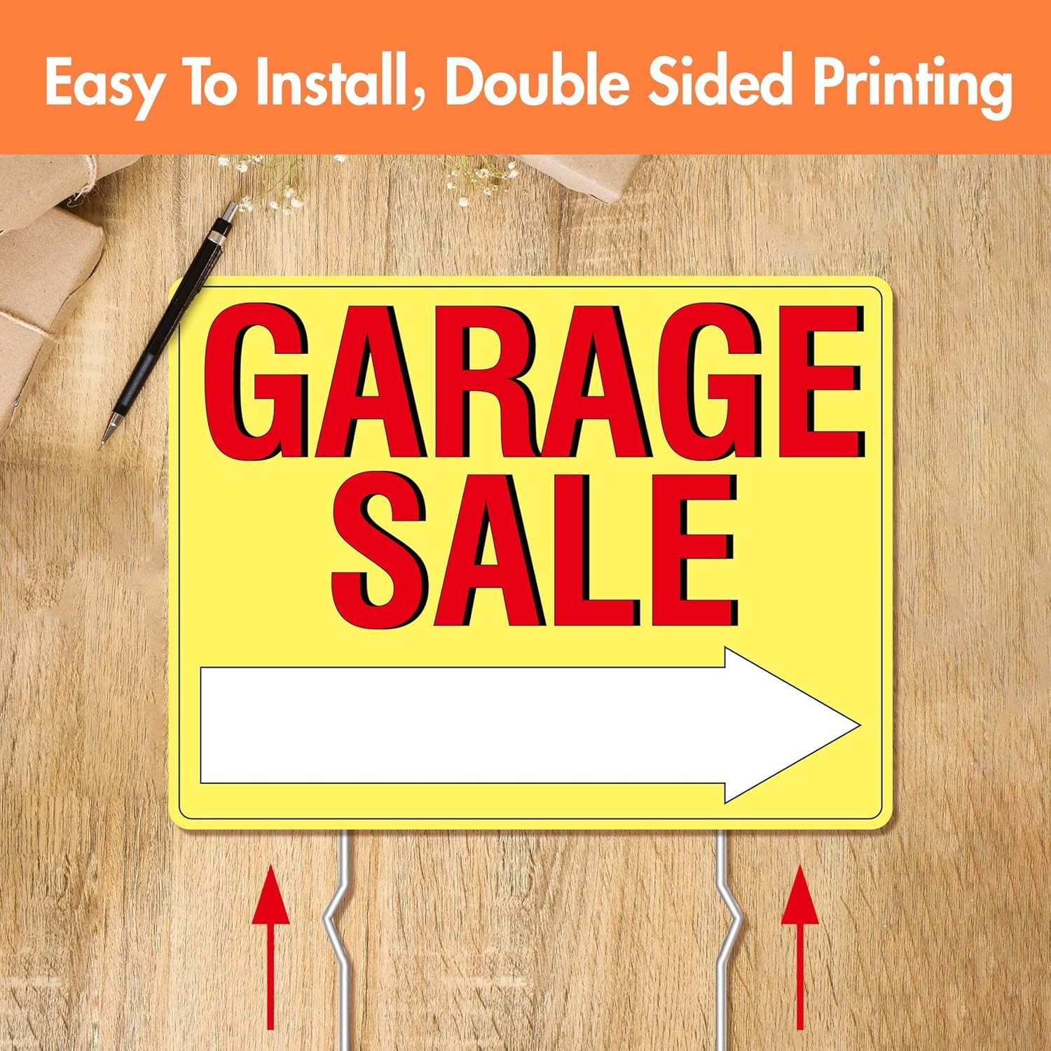 3PCS Bright Yellow Double-Sided Garage Sale Signs with Stakes & Price Labels