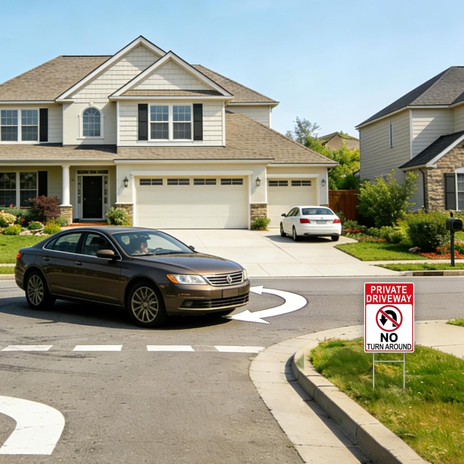 Private Driveway No Turnaround Signs 14&Prime;x10&Prime;, 2 Pack with H-Stakes and Tape
