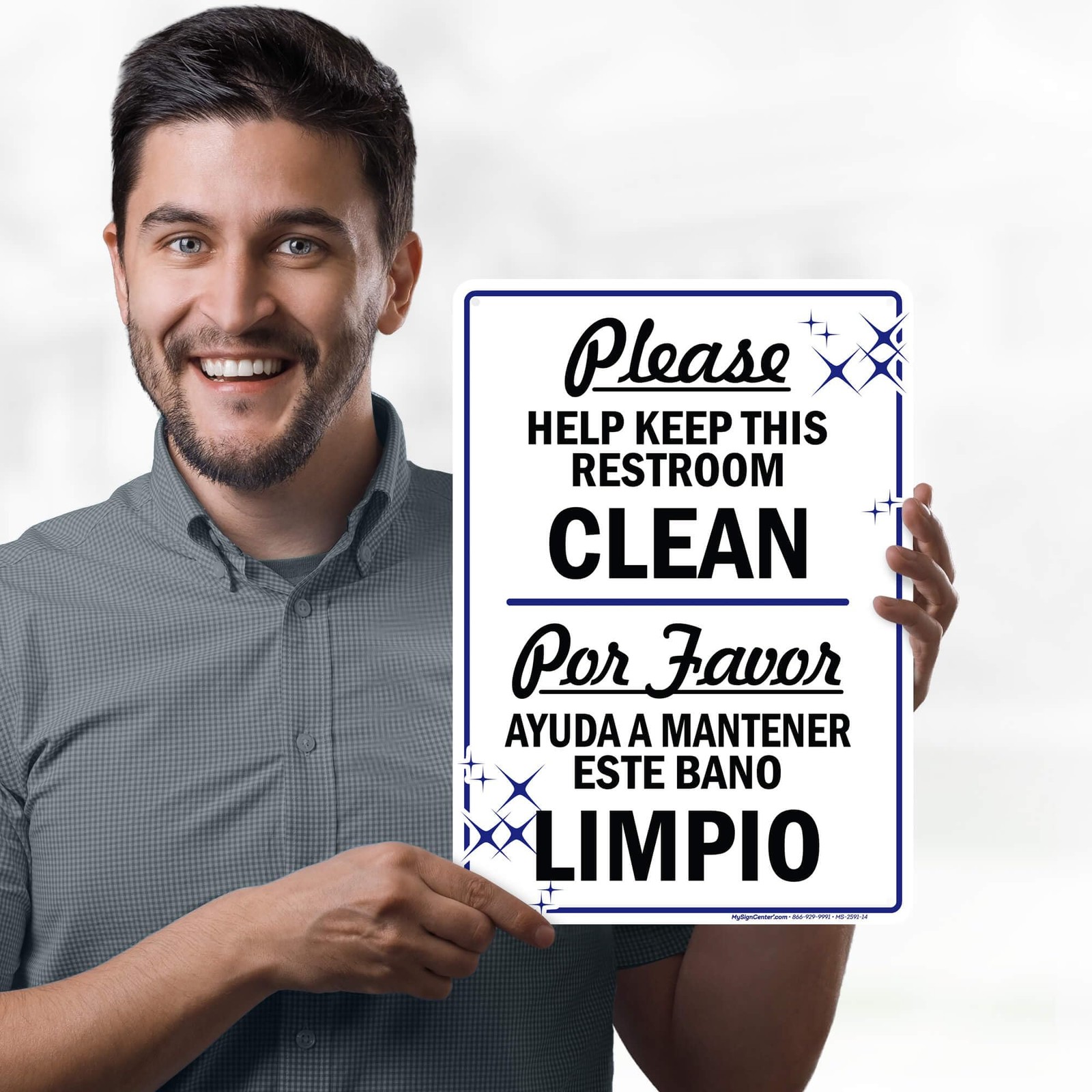 Please Help Keep This Restroom Clean Sign, Bilingual English and Spanish, 10x…