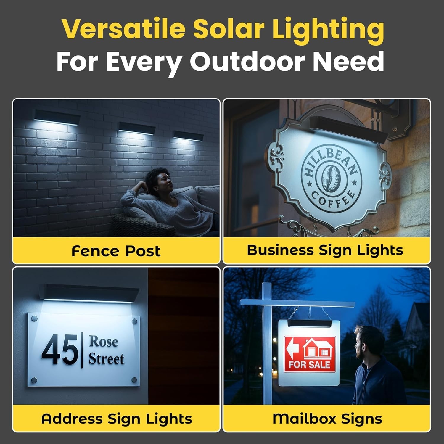 Solar Sign lights Wireless Real Estate Sign Post Solar Address Lights BLK 2 PACK