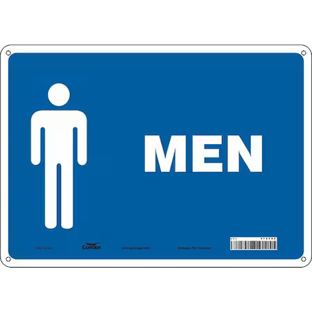 Condor 473Y98 Restroom Sign, Men, 14 In W X 10 In H, Horizontal Rectangle,