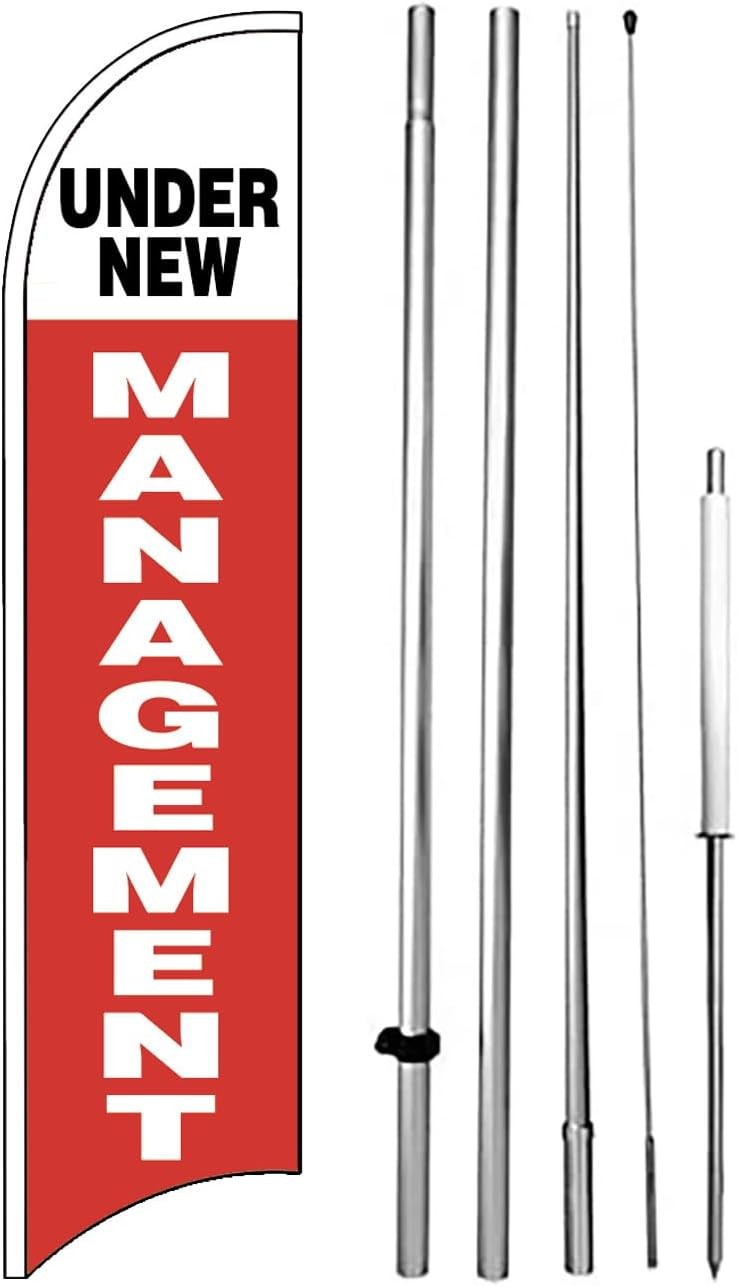 UNDER NEW MANAGEMENT Windless Swooper Flag 15 Ft Kit Feather Banner Sign wrb-h